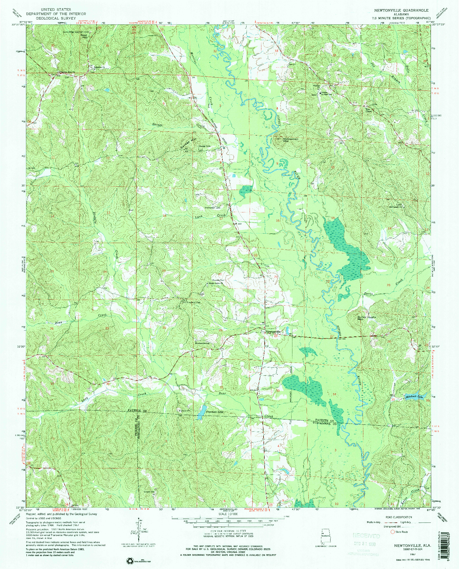 USGS 1:24000-SCALE QUADRANGLE FOR NEWTONVILLE, AL 1967
