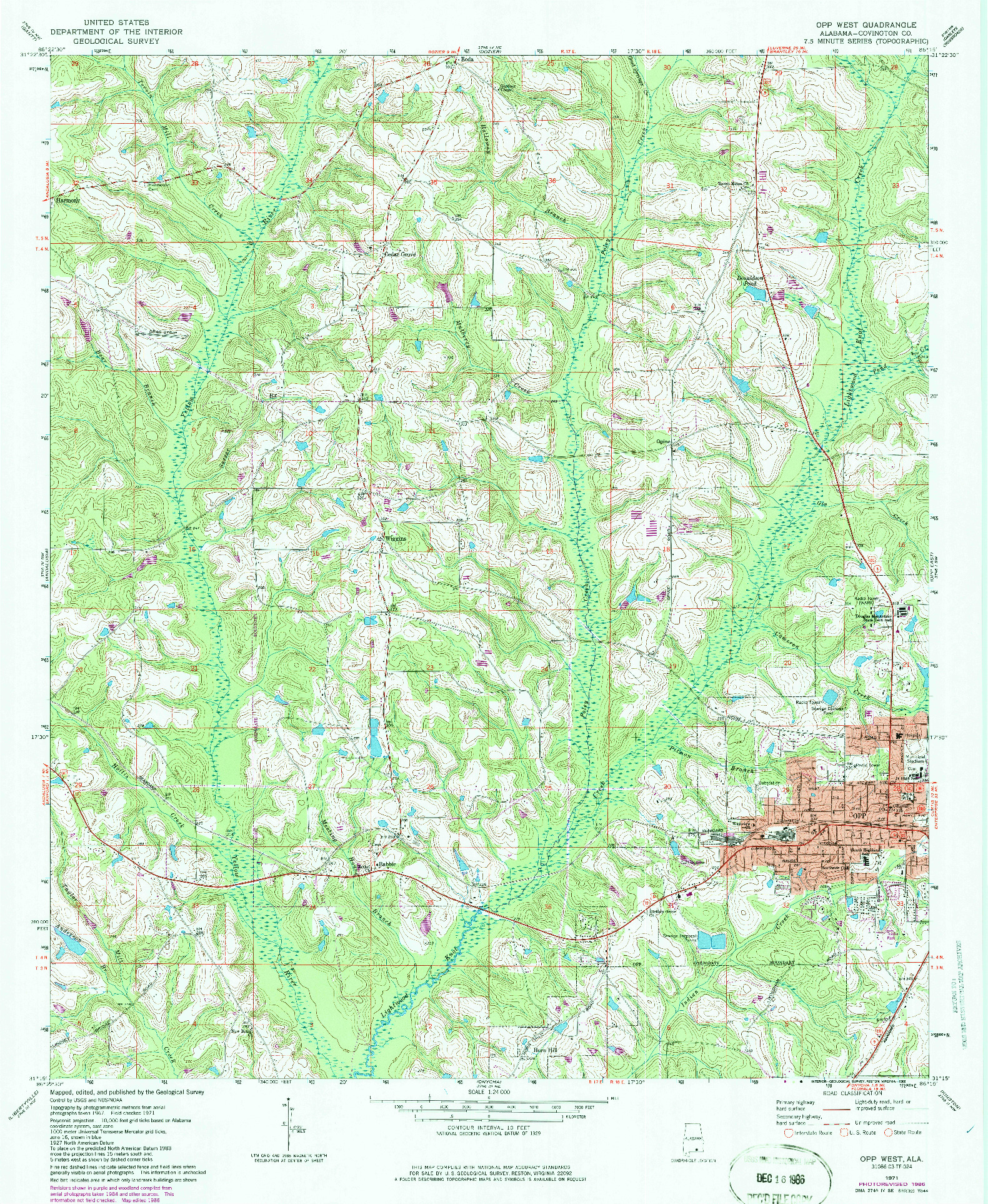 USGS 1:24000-SCALE QUADRANGLE FOR OPP WEST, AL 1971