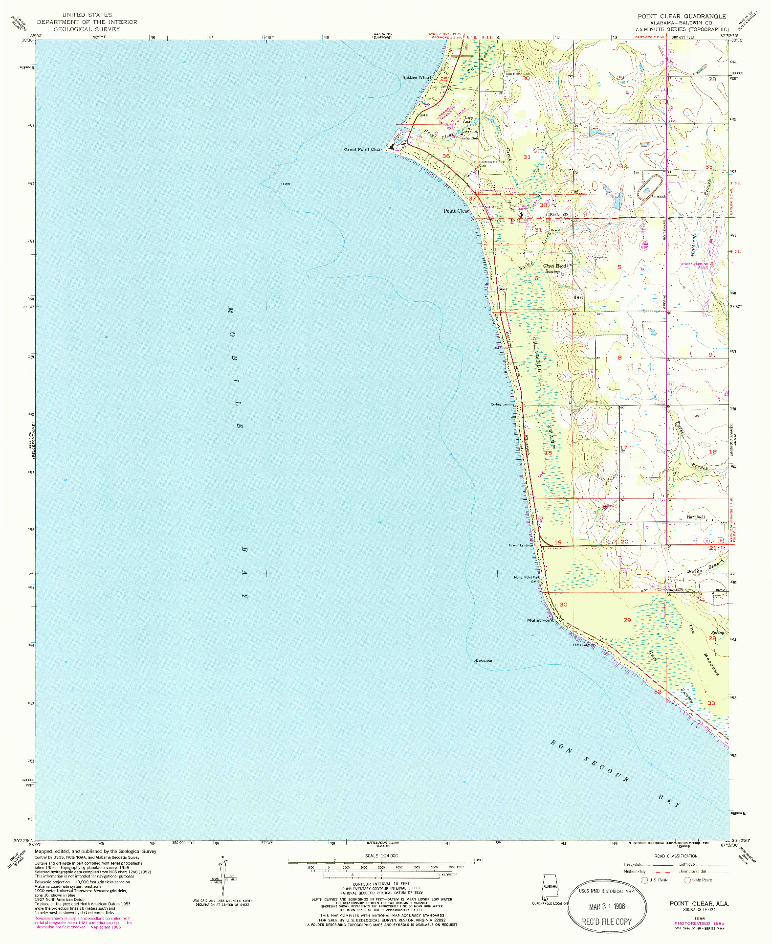 USGS 1:24000-SCALE QUADRANGLE FOR POINT CLEAR, AL 1956