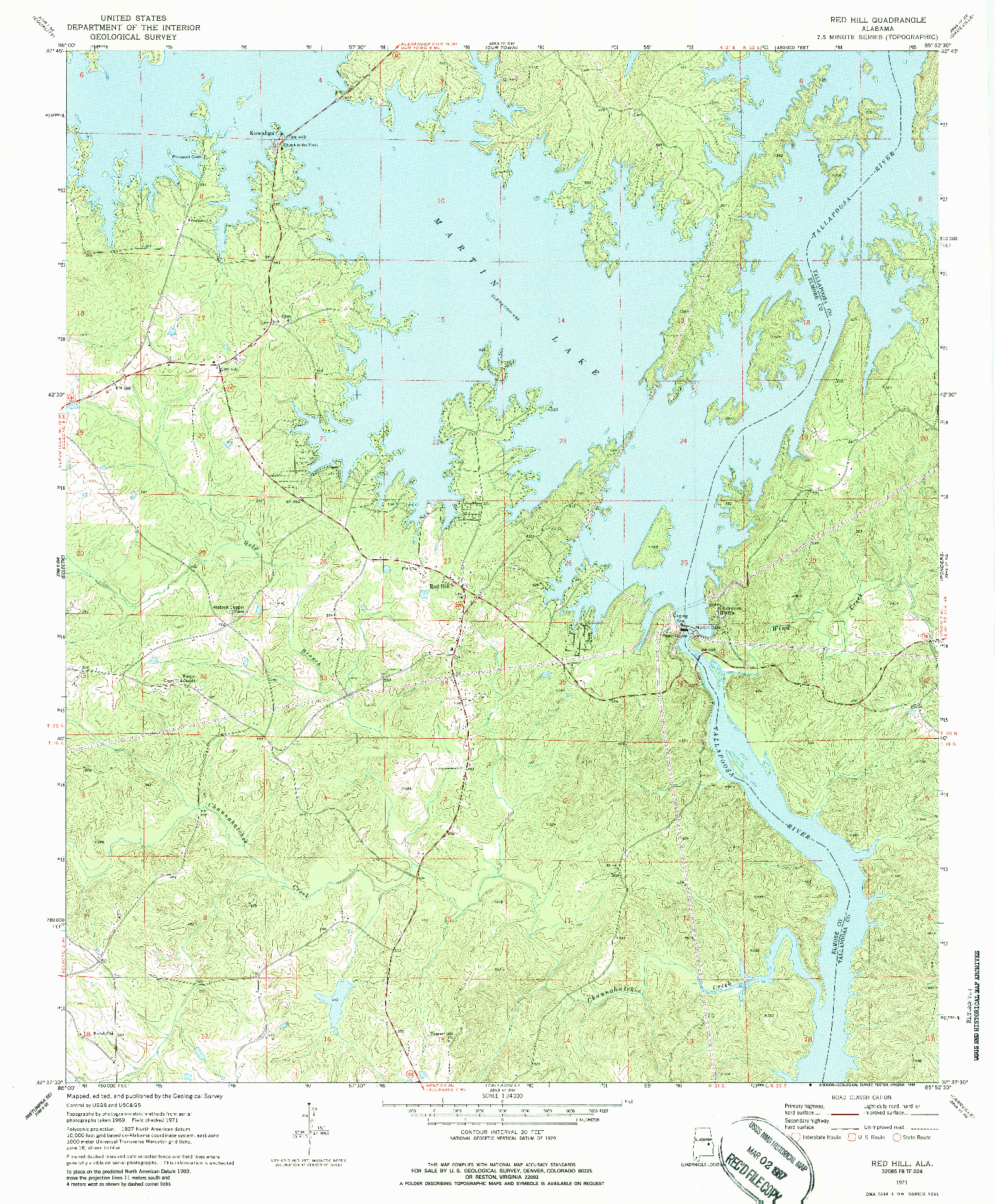 USGS 1:24000-SCALE QUADRANGLE FOR RED HILL, AL 1971