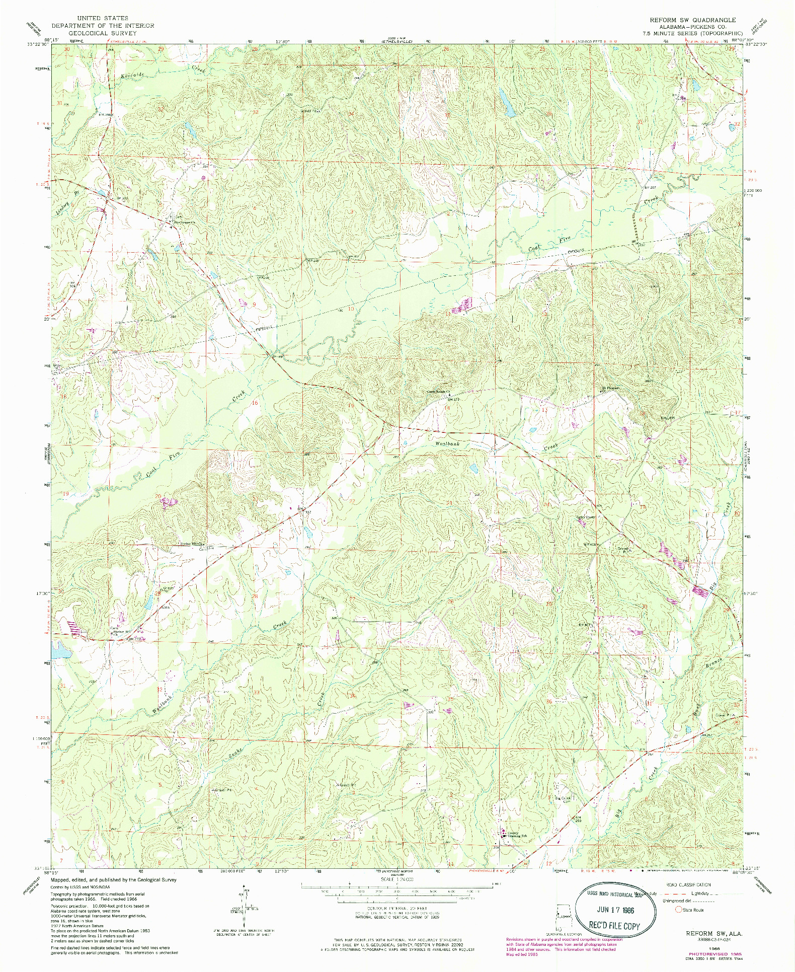 USGS 1:24000-SCALE QUADRANGLE FOR REFORM SW, AL 1966