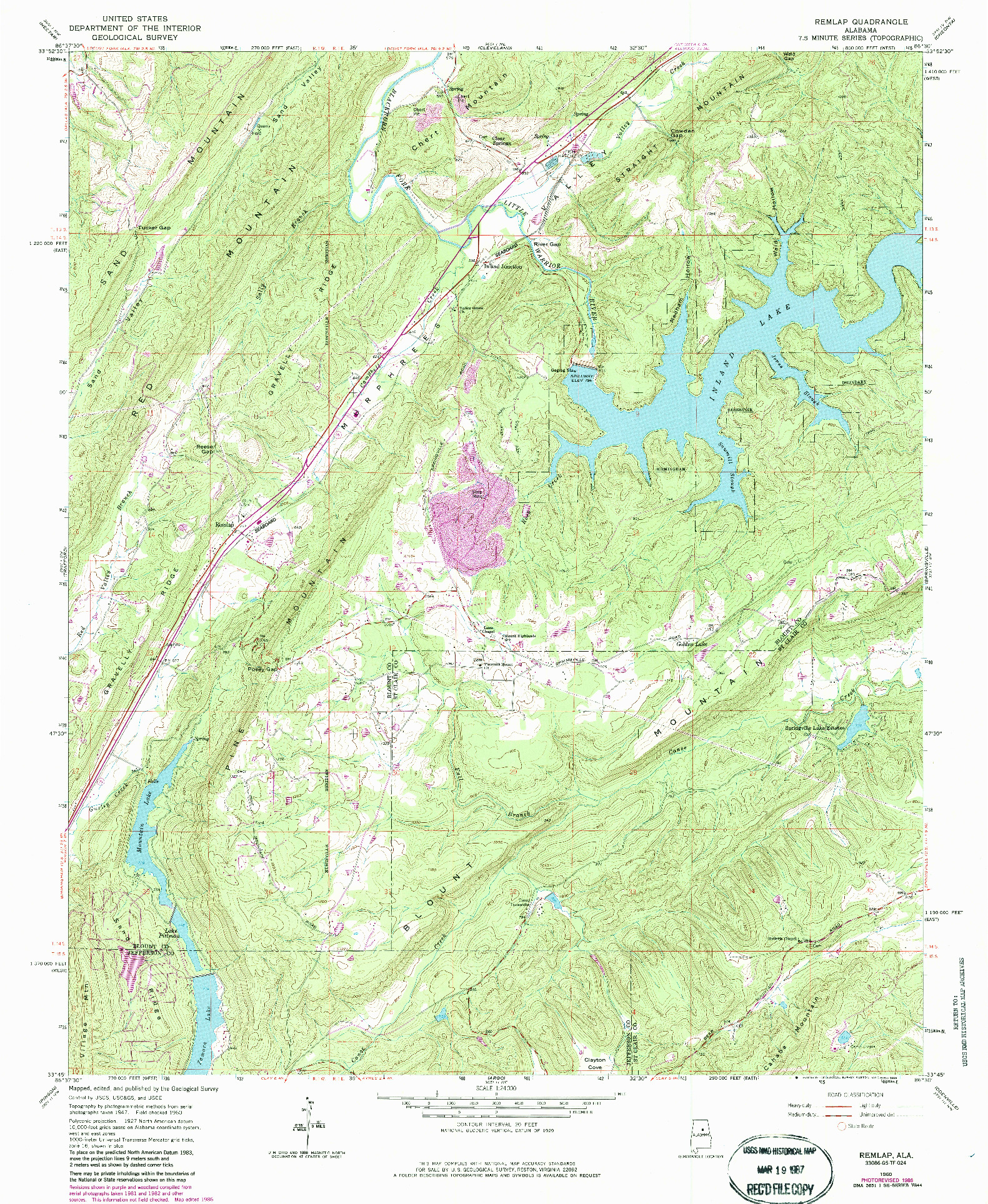 USGS 1:24000-SCALE QUADRANGLE FOR REMLAP, AL 1960