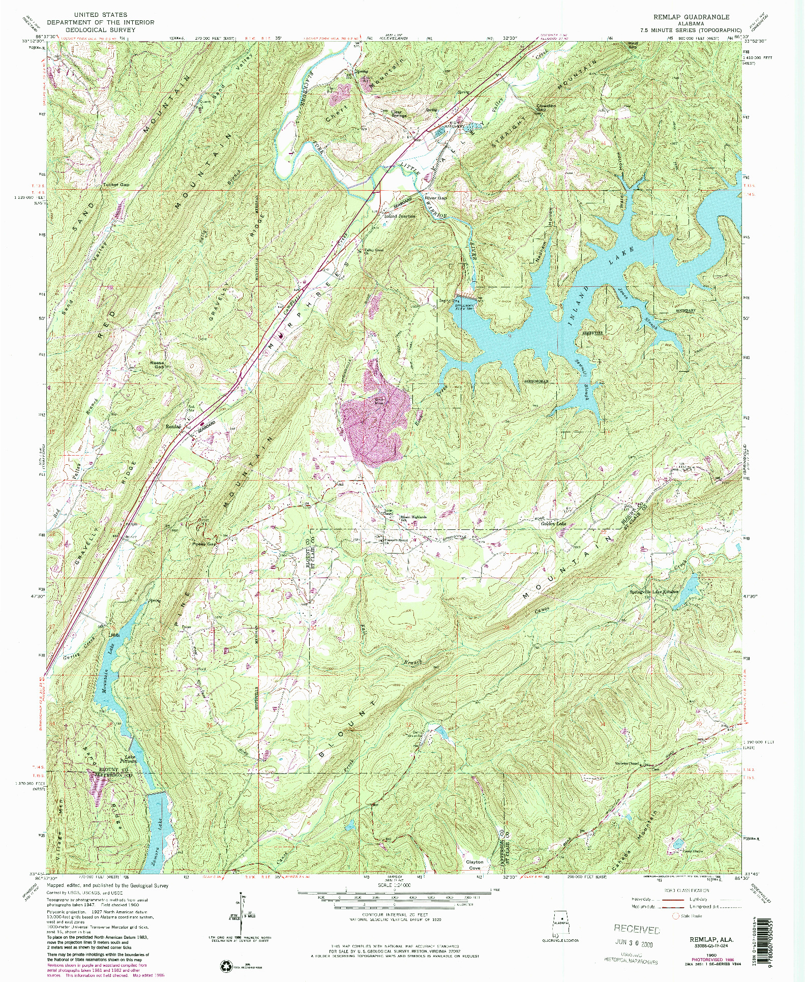 USGS 1:24000-SCALE QUADRANGLE FOR REMLAP, AL 1960