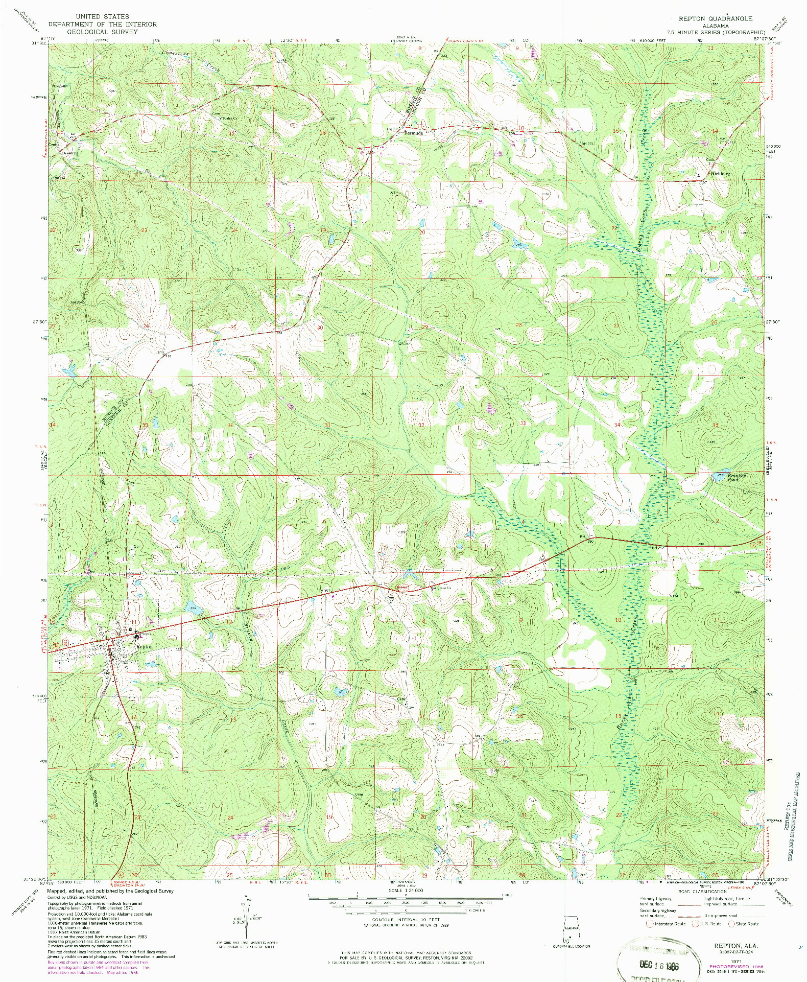 USGS 1:24000-SCALE QUADRANGLE FOR REPTON, AL 1971