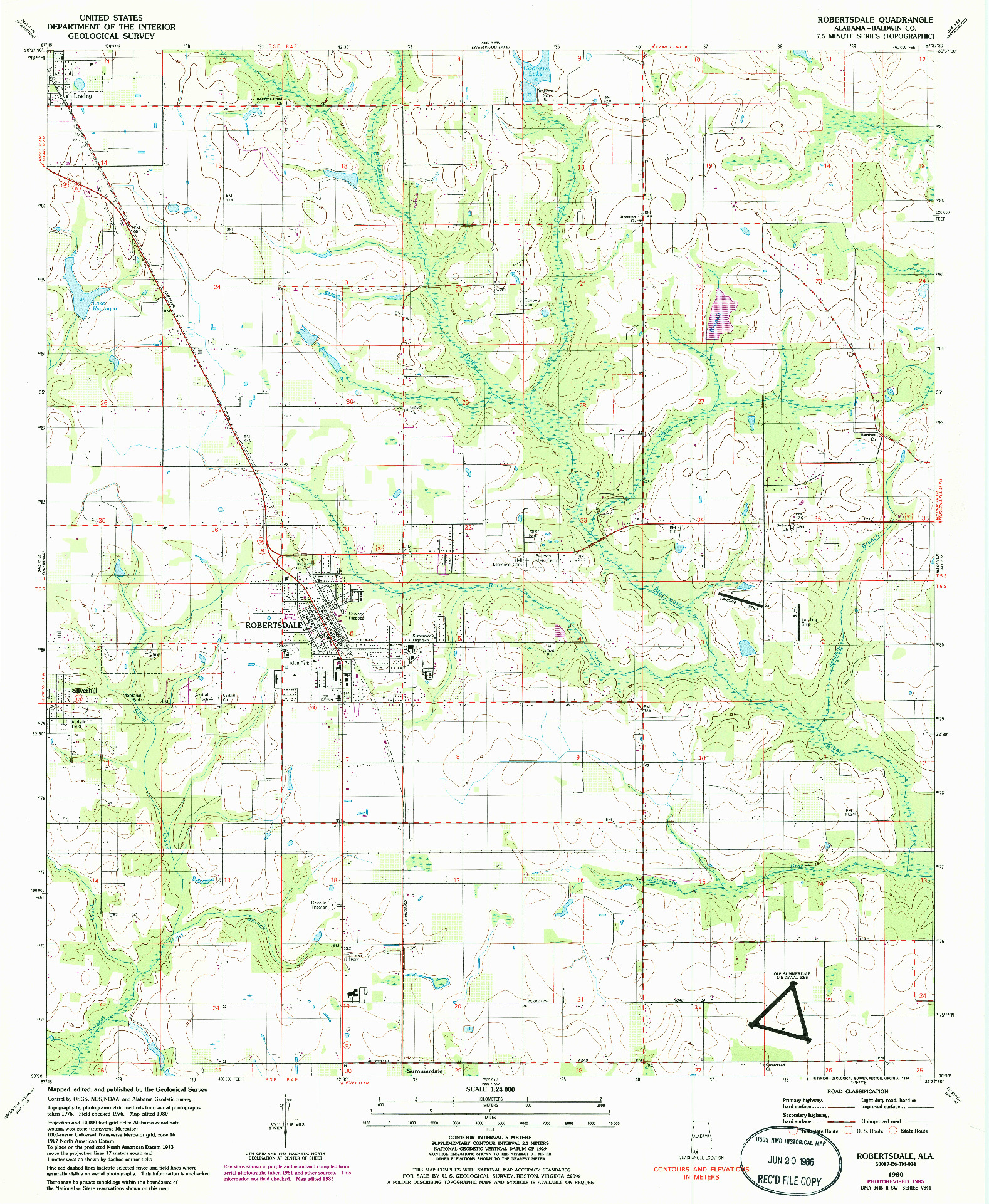 USGS 1:24000-SCALE QUADRANGLE FOR ROBERTSDALE, AL 1980