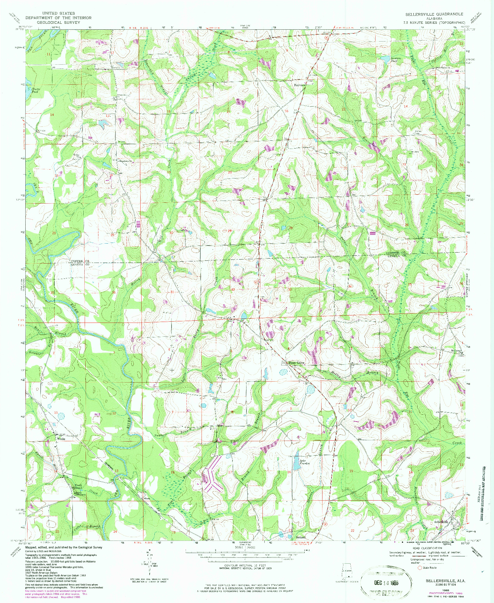 USGS 1:24000-SCALE QUADRANGLE FOR SELLERSVILLE, AL 1968