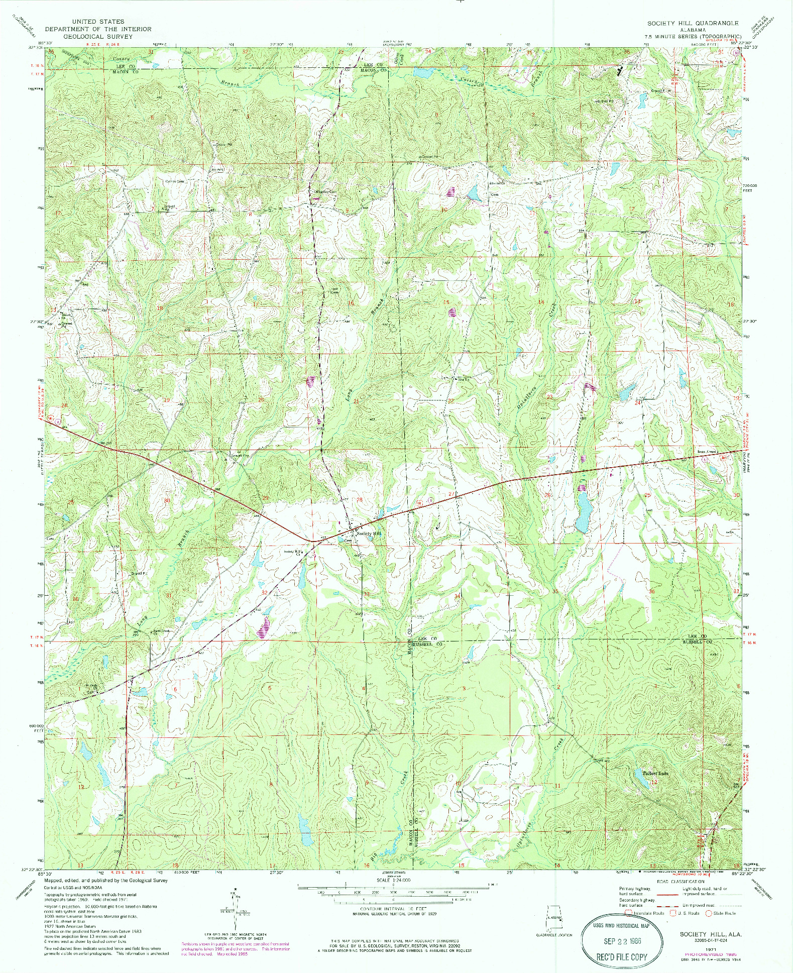 USGS 1:24000-SCALE QUADRANGLE FOR SOCIETY HILL, AL 1971