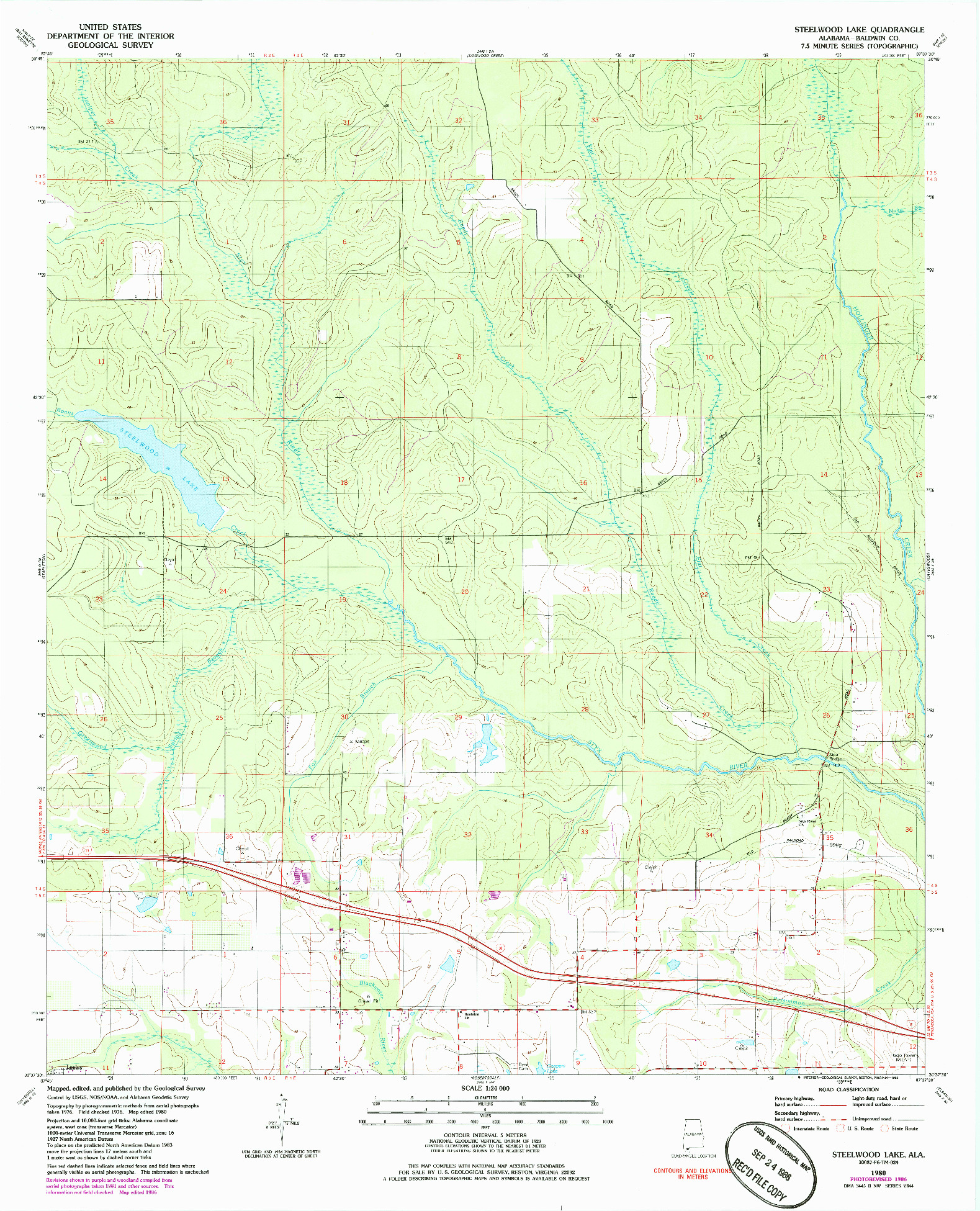 USGS 1:24000-SCALE QUADRANGLE FOR STEELWOOD LAKE, AL 1980