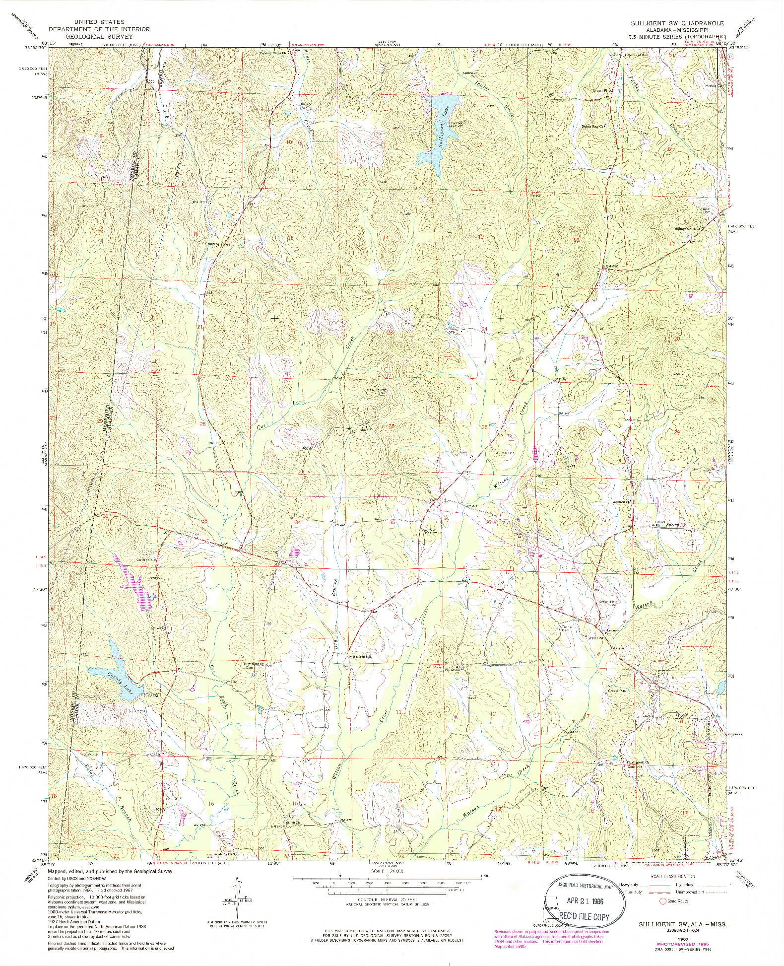USGS 1:24000-SCALE QUADRANGLE FOR SULLIGENT SW, AL 1967