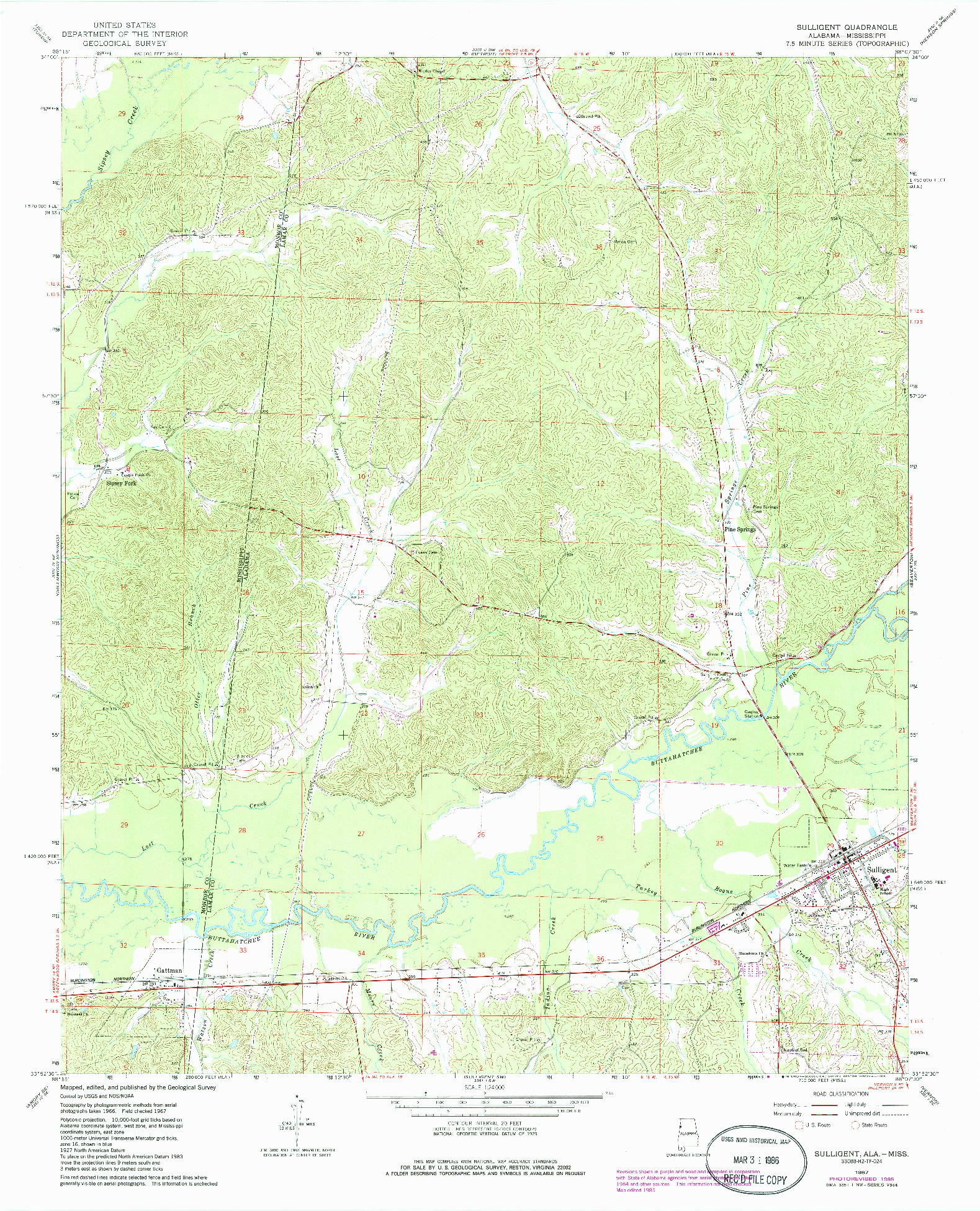 USGS 1:24000-SCALE QUADRANGLE FOR SULLIGENT, AL 1967