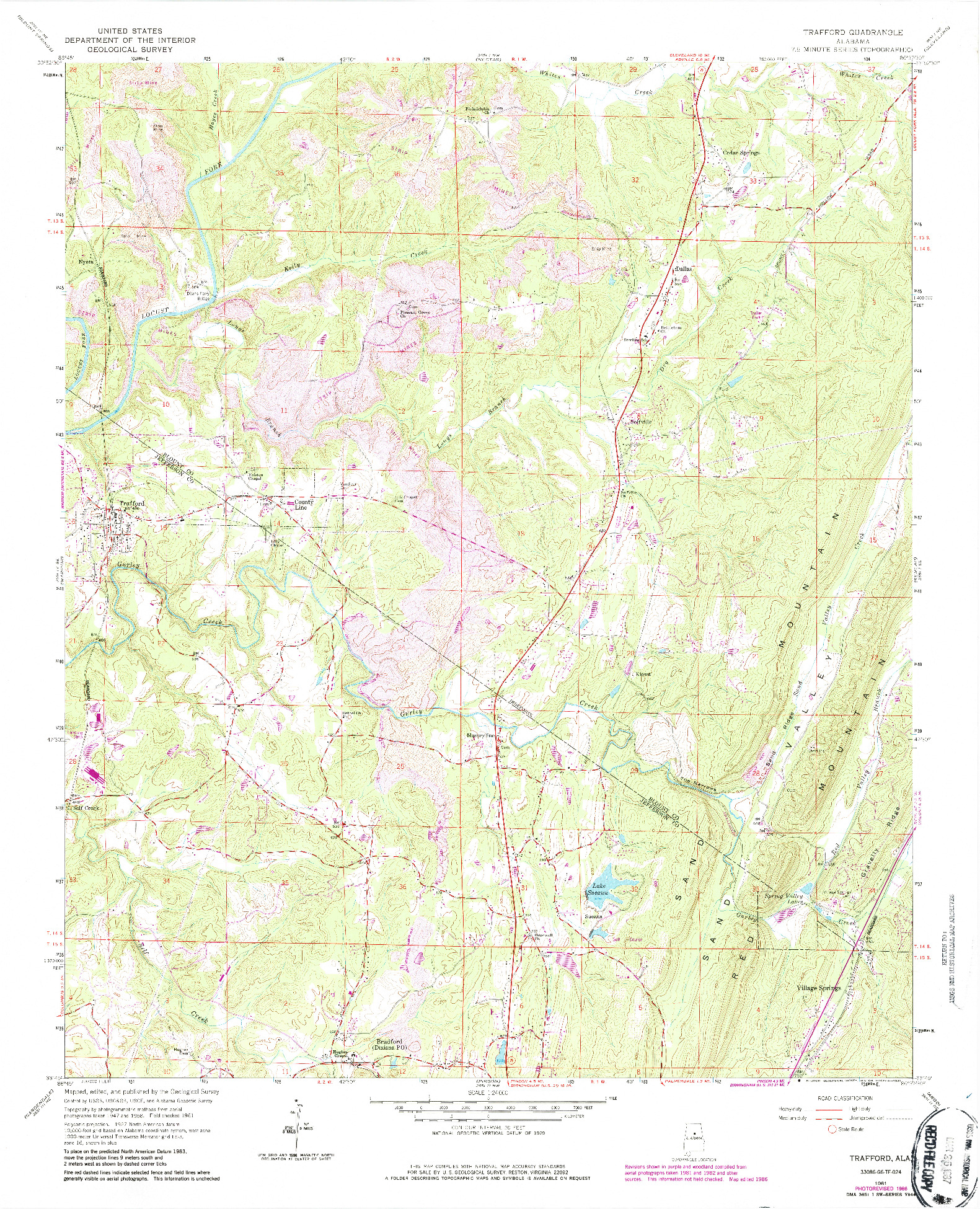 USGS 1:24000-SCALE QUADRANGLE FOR TRAFFORD, AL 1961