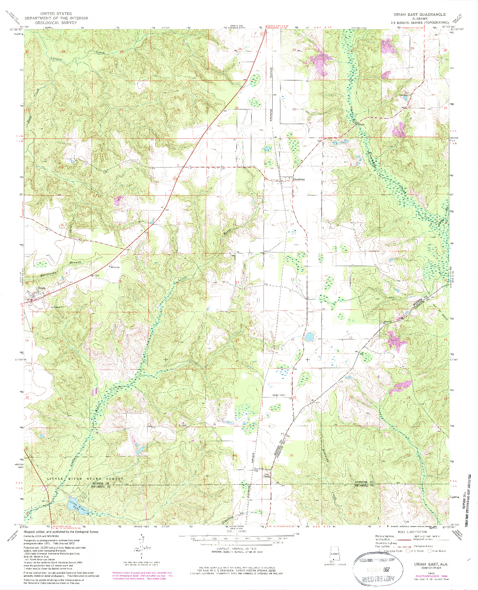 USGS 1:24000-SCALE QUADRANGLE FOR URIAH EAST, AL 1972