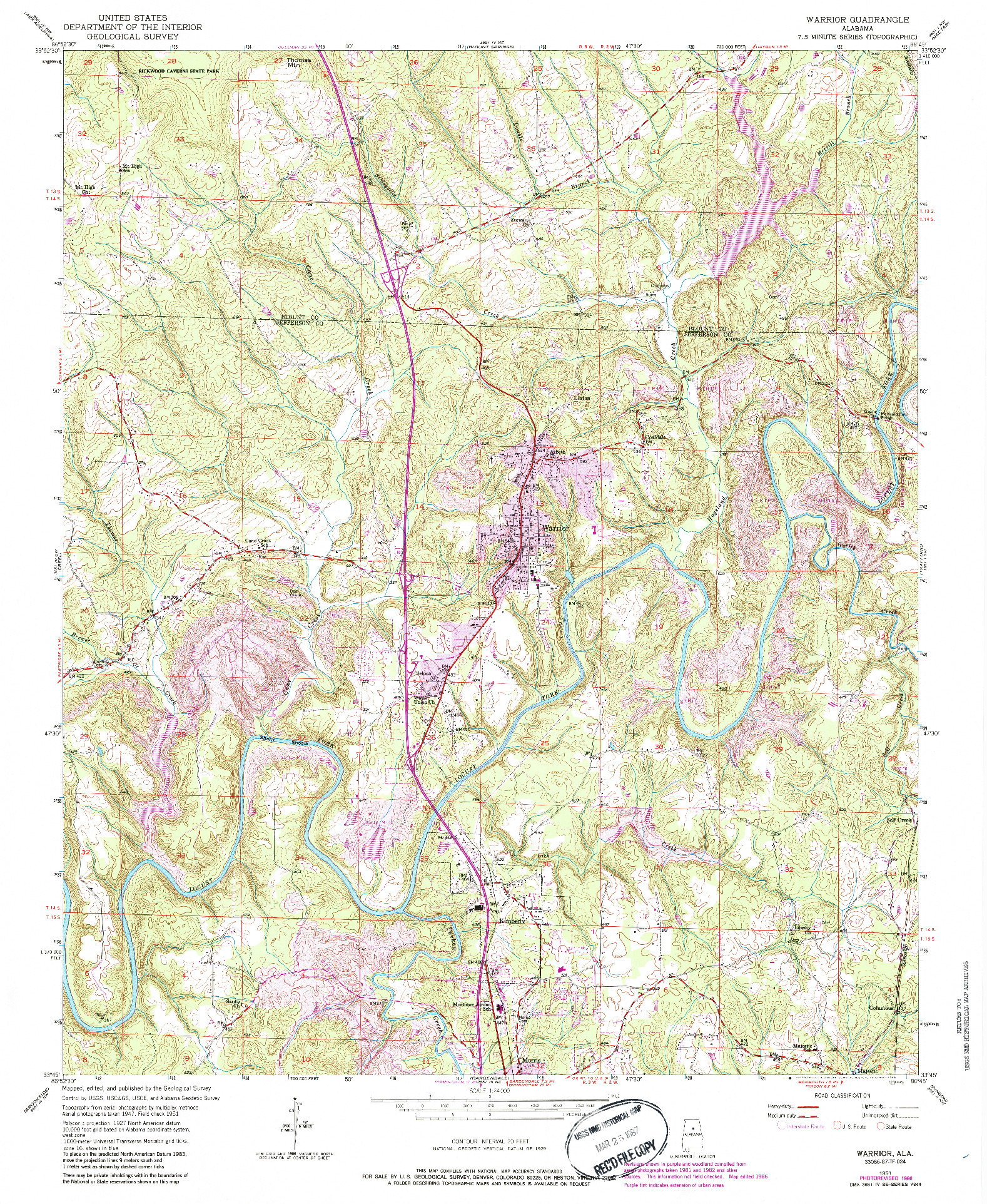 USGS 1:24000-SCALE QUADRANGLE FOR WARRIOR, AL 1951