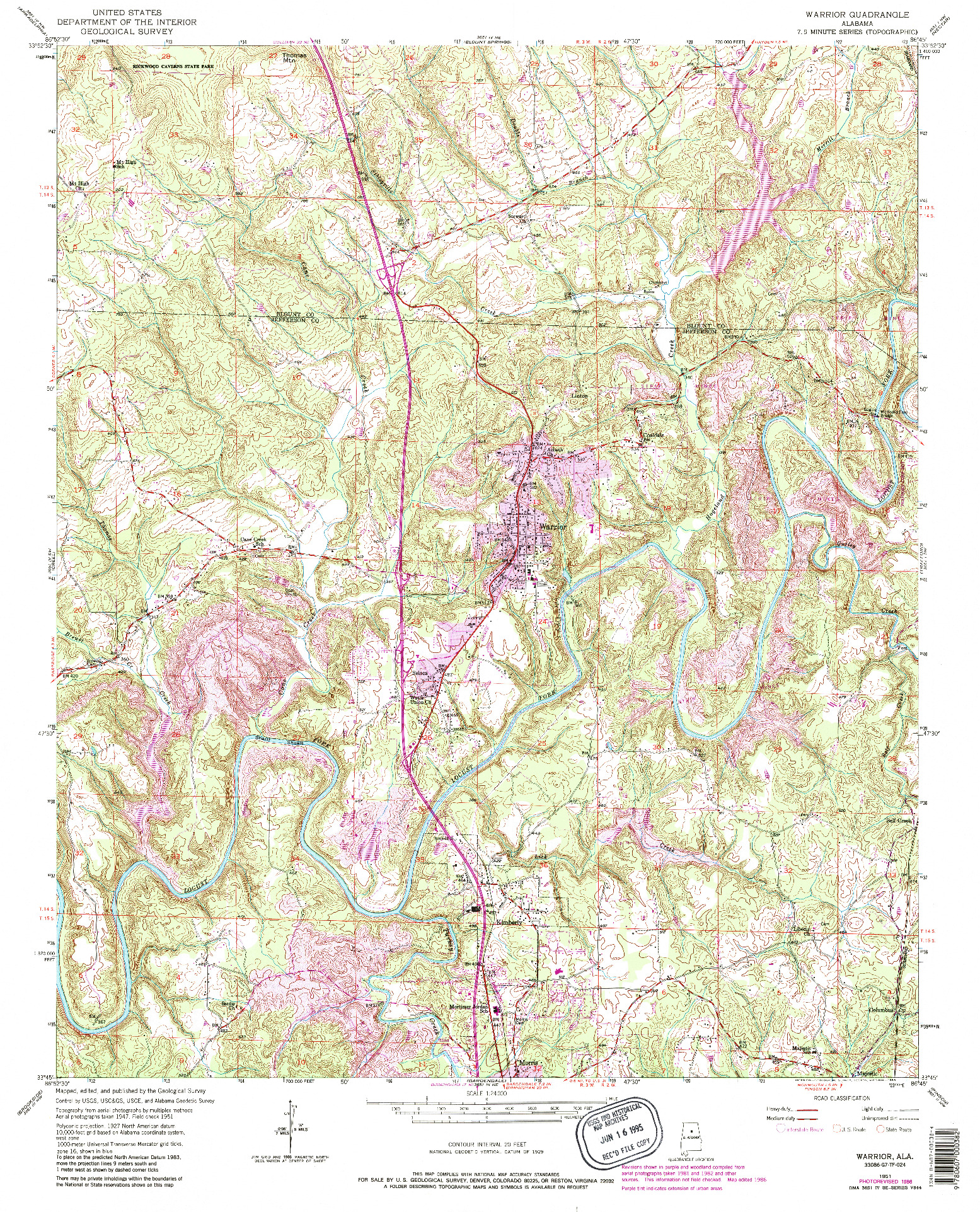 USGS 1:24000-SCALE QUADRANGLE FOR WARRIOR, AL 1951