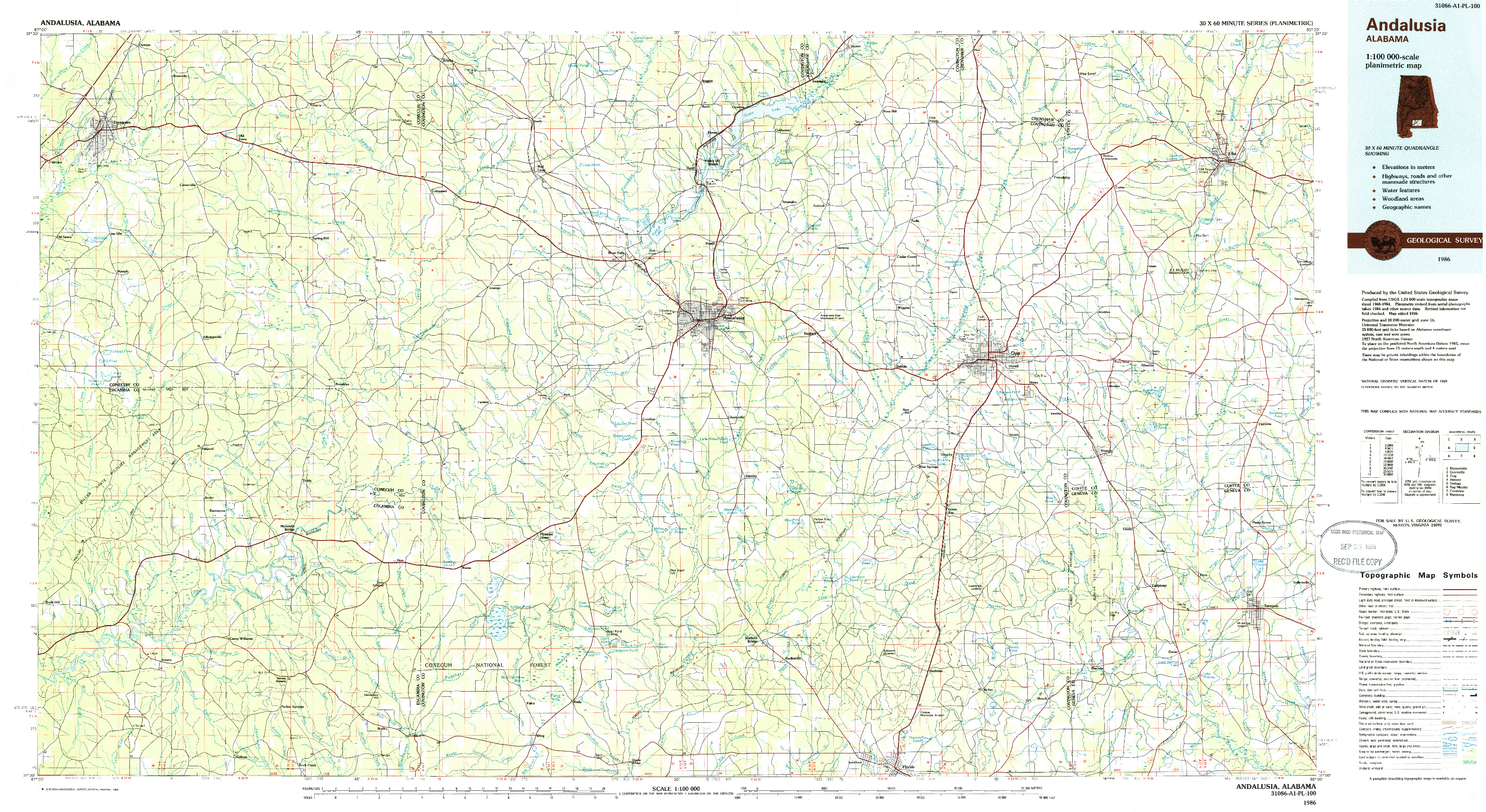 USGS 1:100000-SCALE QUADRANGLE FOR ANDALUSIA, AL 1986