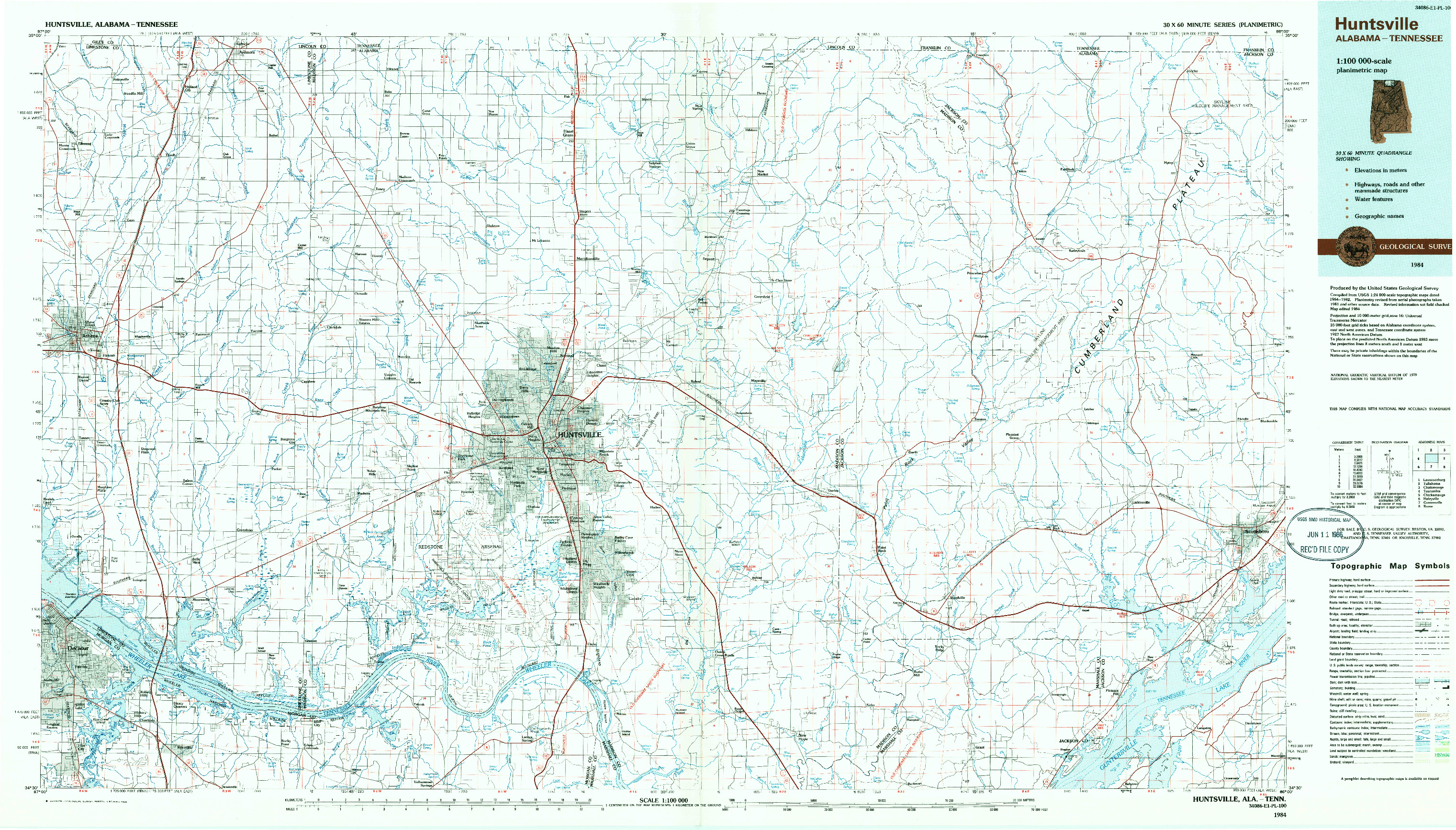 USGS 1:100000-SCALE QUADRANGLE FOR HUNTSVILLE, AL 1984