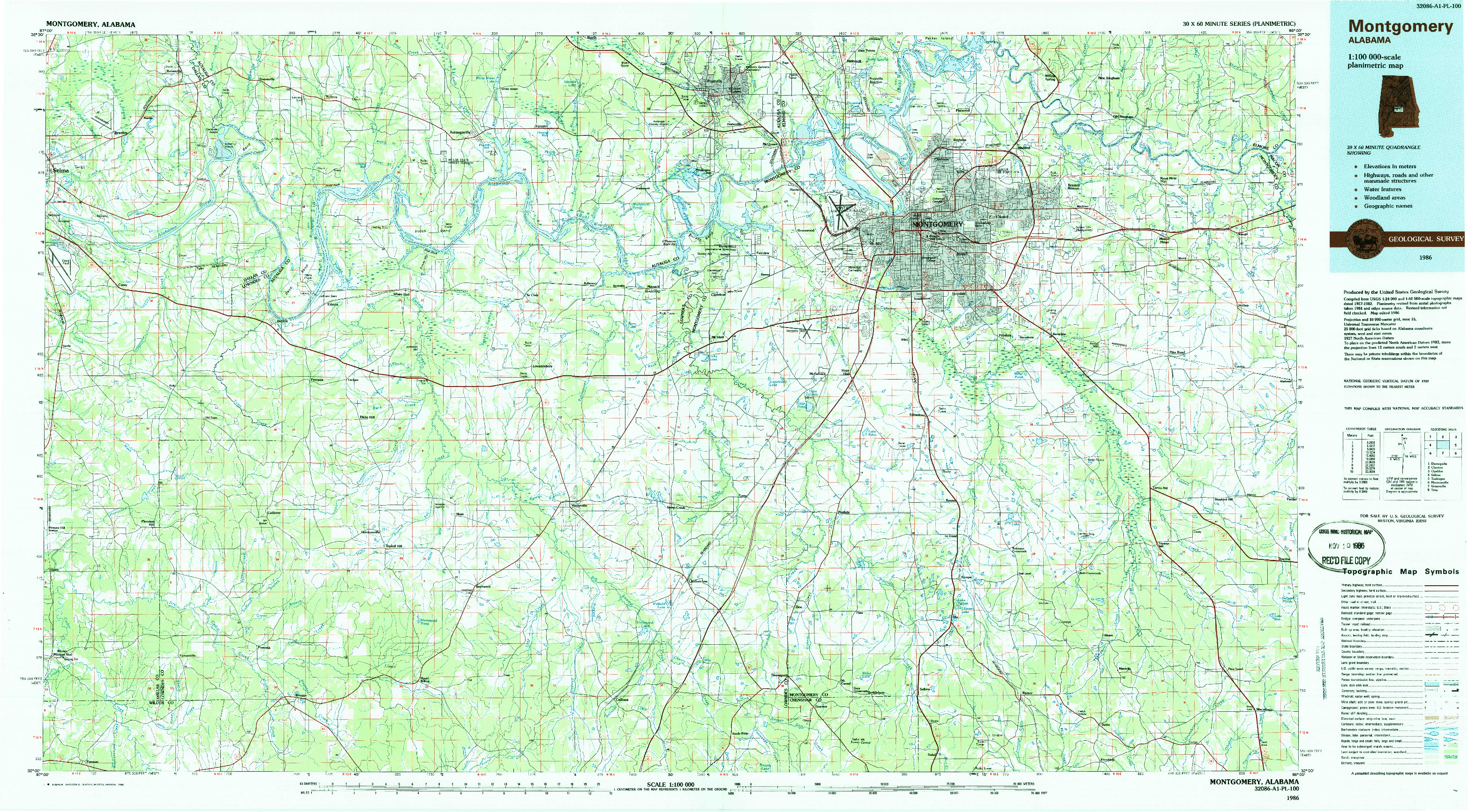 USGS 1:100000-SCALE QUADRANGLE FOR MONTGOMERY, AL 1986