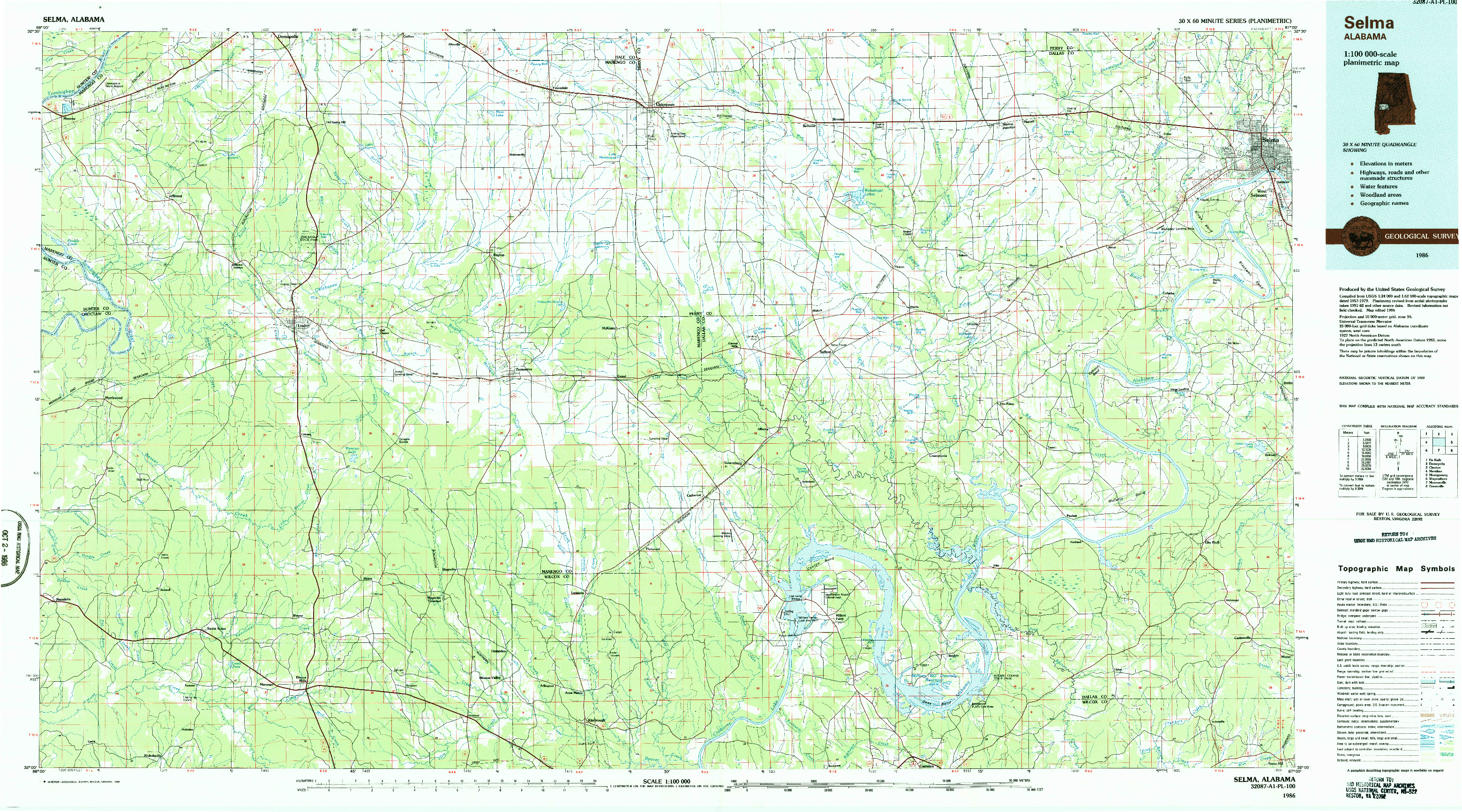 USGS 1:100000-SCALE QUADRANGLE FOR SELMA, AL 1986