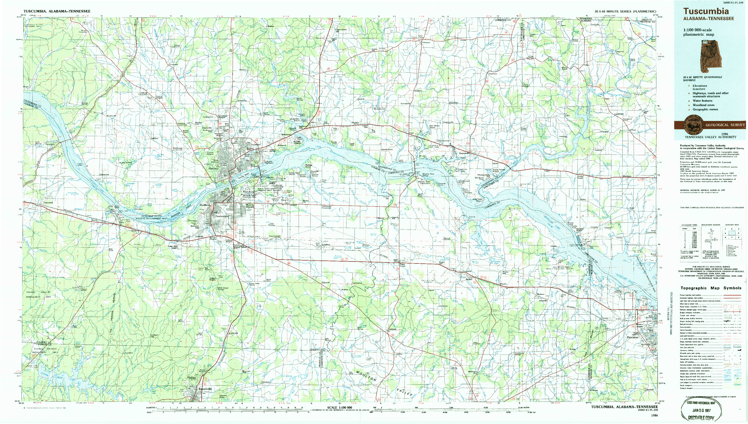 USGS 1:100000-SCALE QUADRANGLE FOR TUSCUMBIA, AL 1986