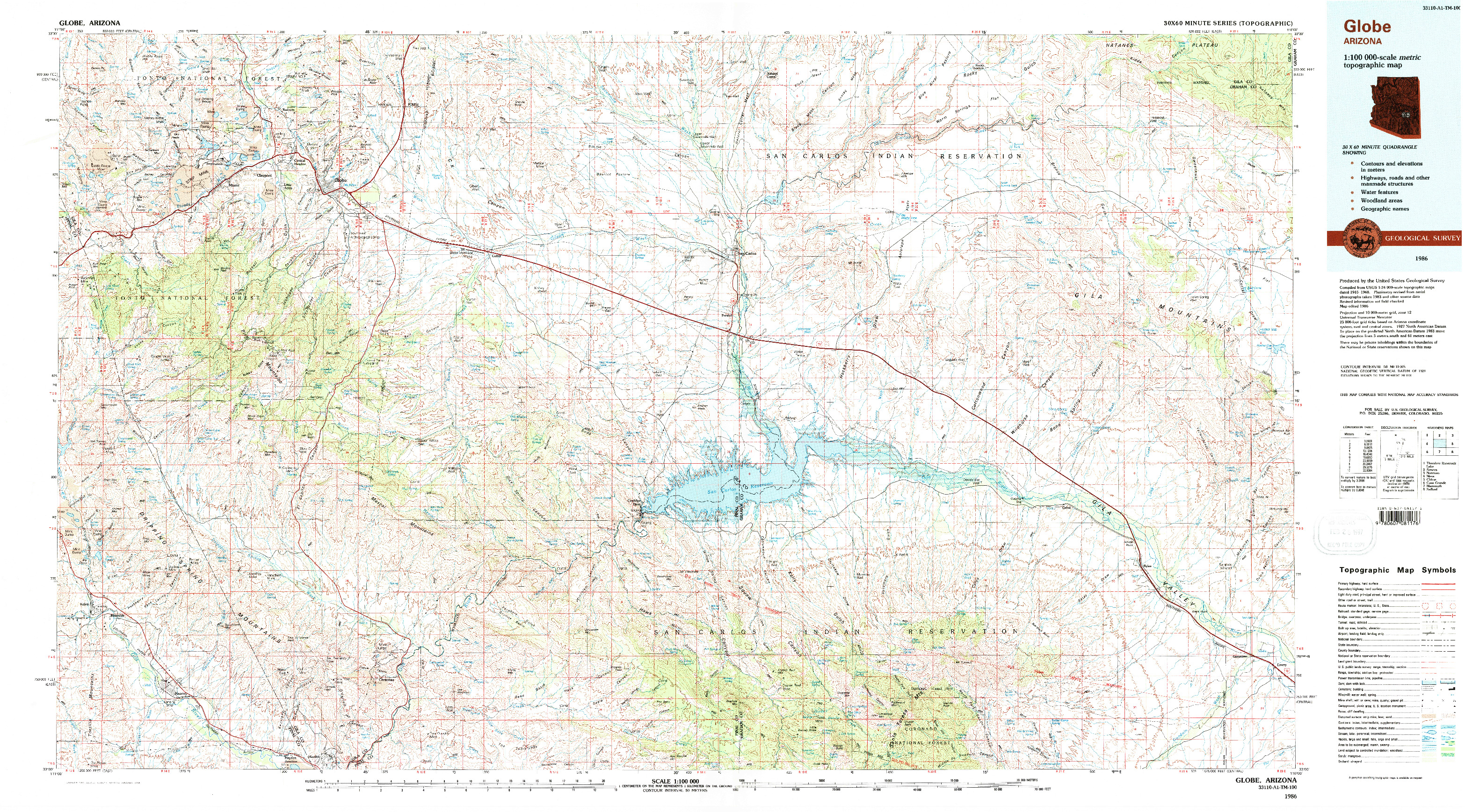 USGS 1:100000-SCALE QUADRANGLE FOR GLOBE, AZ 1986