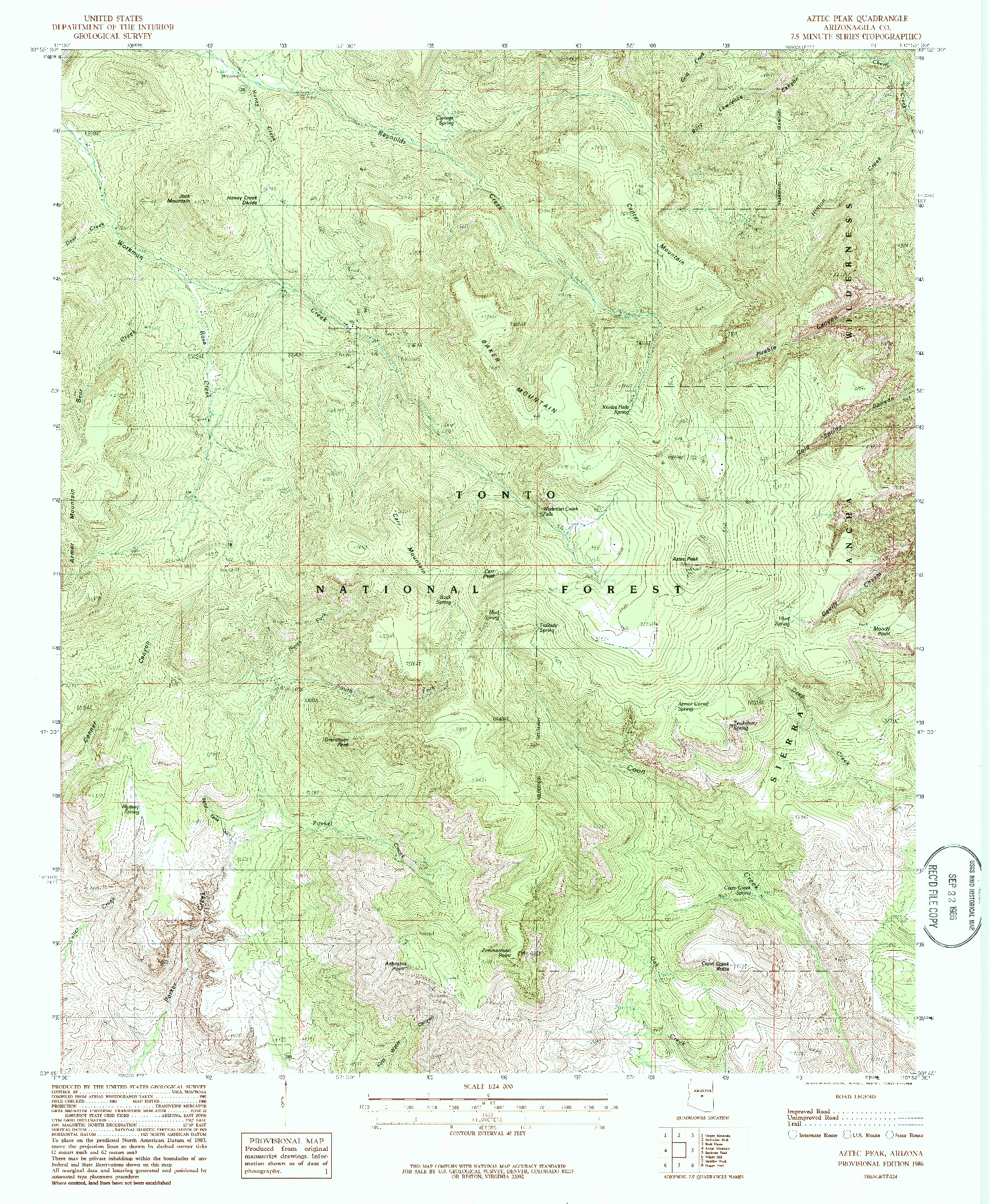 USGS 1:24000-SCALE QUADRANGLE FOR AZTEC PEAK, AZ 1986