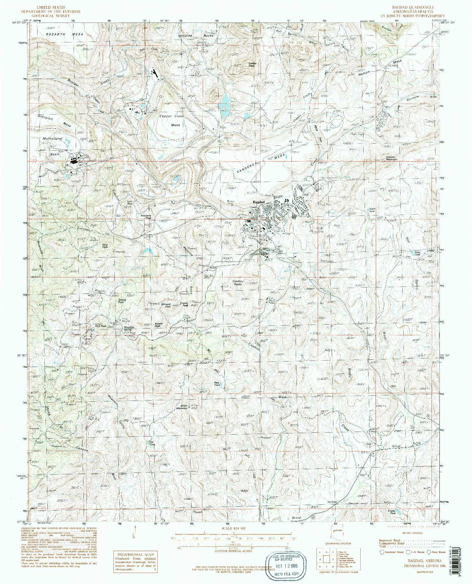 USGS 1:24000-SCALE QUADRANGLE FOR BAGDAD, AZ 1986