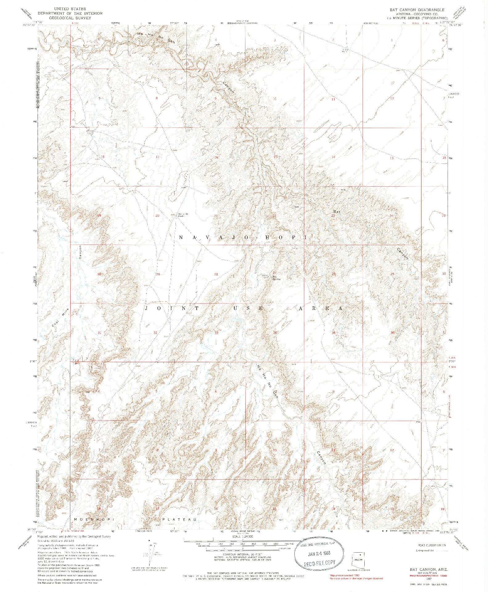 USGS 1:24000-SCALE QUADRANGLE FOR BAT CANYON, AZ 1967