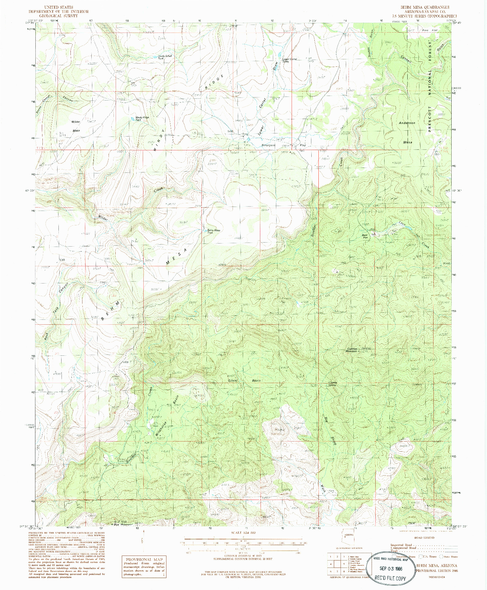 USGS 1:24000-SCALE QUADRANGLE FOR BEHM MESA, AZ 1986