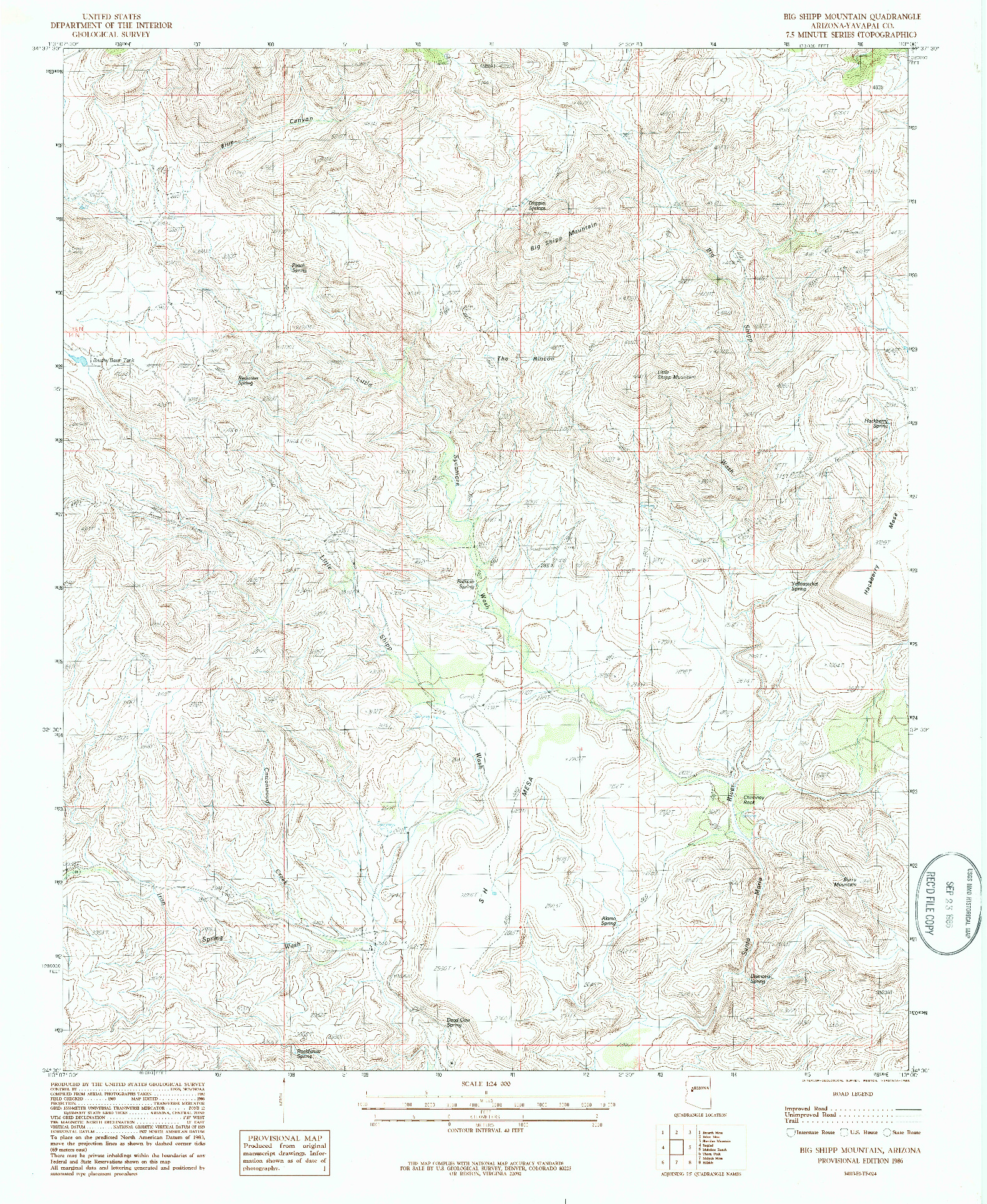 USGS 1:24000-SCALE QUADRANGLE FOR BIG SHIPP MOUNTAIN, AZ 1986