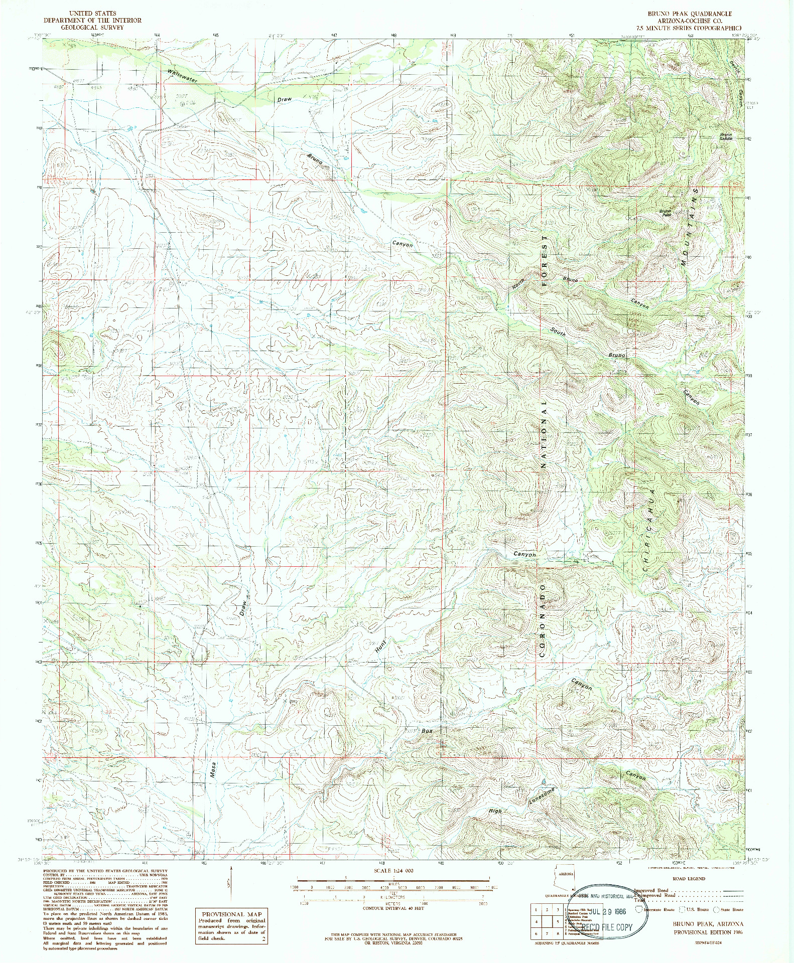 USGS 1:24000-SCALE QUADRANGLE FOR BRUNO PEAK, AZ 1986