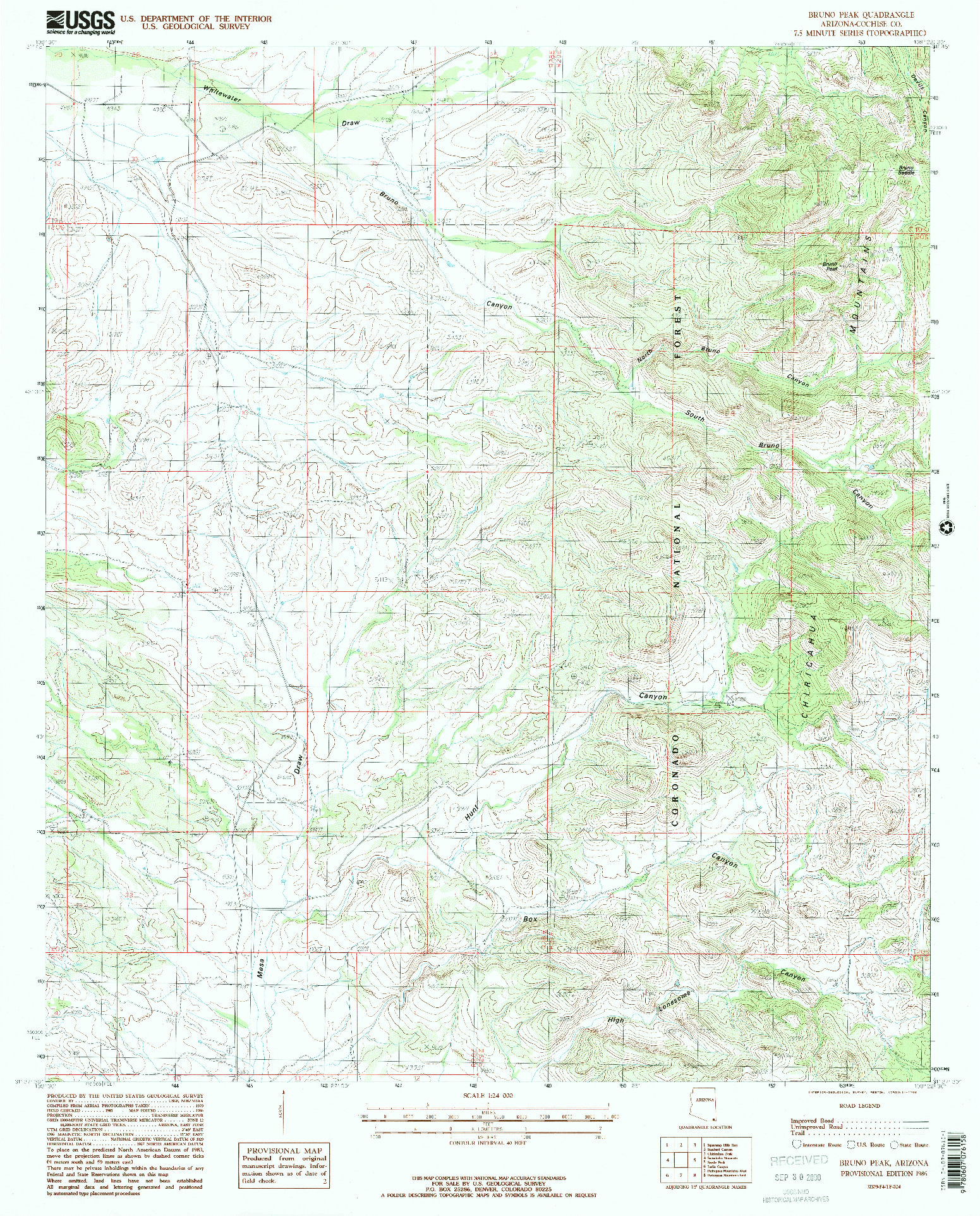 USGS 1:24000-SCALE QUADRANGLE FOR BRUNO PEAK, AZ 1986