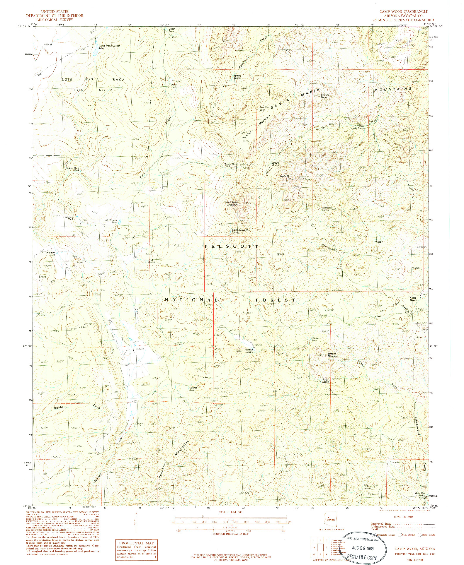 USGS 1:24000-SCALE QUADRANGLE FOR CAMP WOOD, AZ 1986