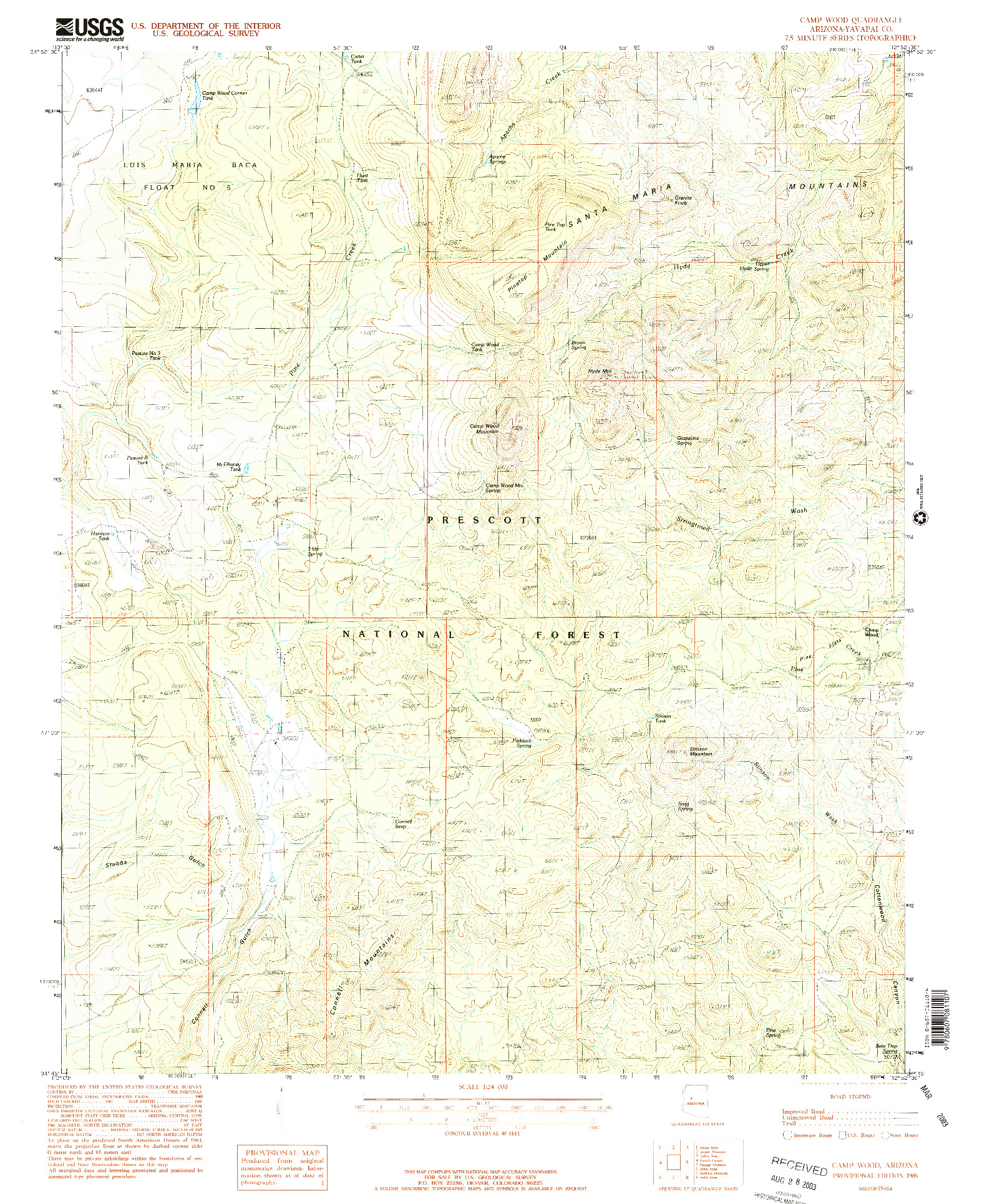 USGS 1:24000-SCALE QUADRANGLE FOR CAMP WOOD, AZ 1986