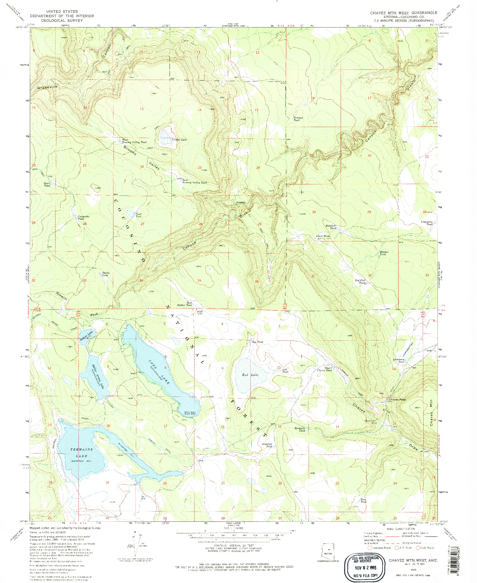 USGS 1:24000-SCALE QUADRANGLE FOR CHAVEZ MTN WEST, AZ 1970