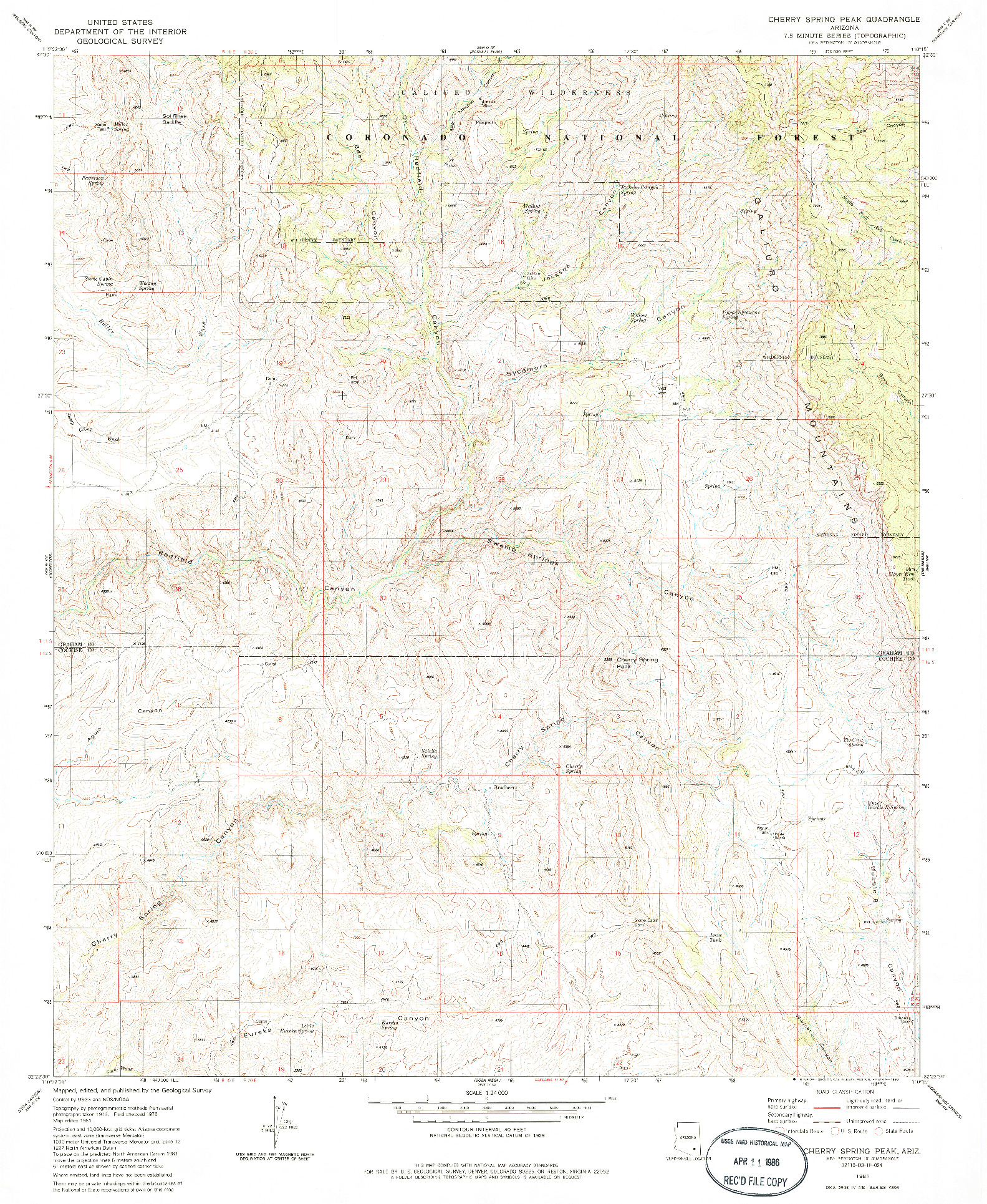 USGS 1:24000-SCALE QUADRANGLE FOR CHERRY SPRING PEAK, AZ 1981