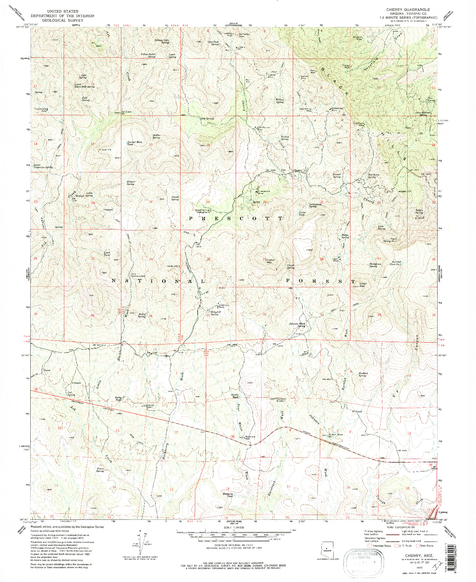 USGS 1:24000-SCALE QUADRANGLE FOR CHERRY, AZ 1973