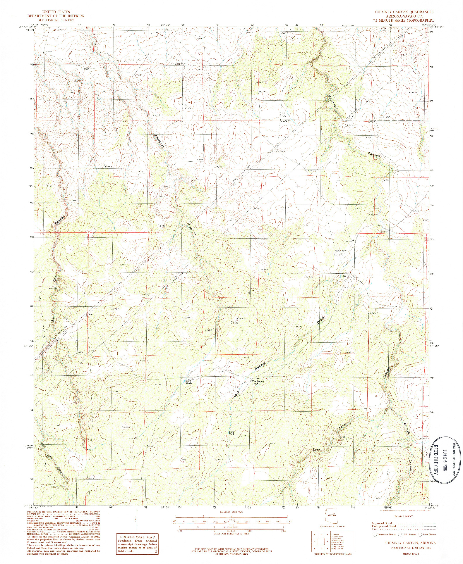 USGS 1:24000-SCALE QUADRANGLE FOR CHIMNEY CANYON, AZ 1986