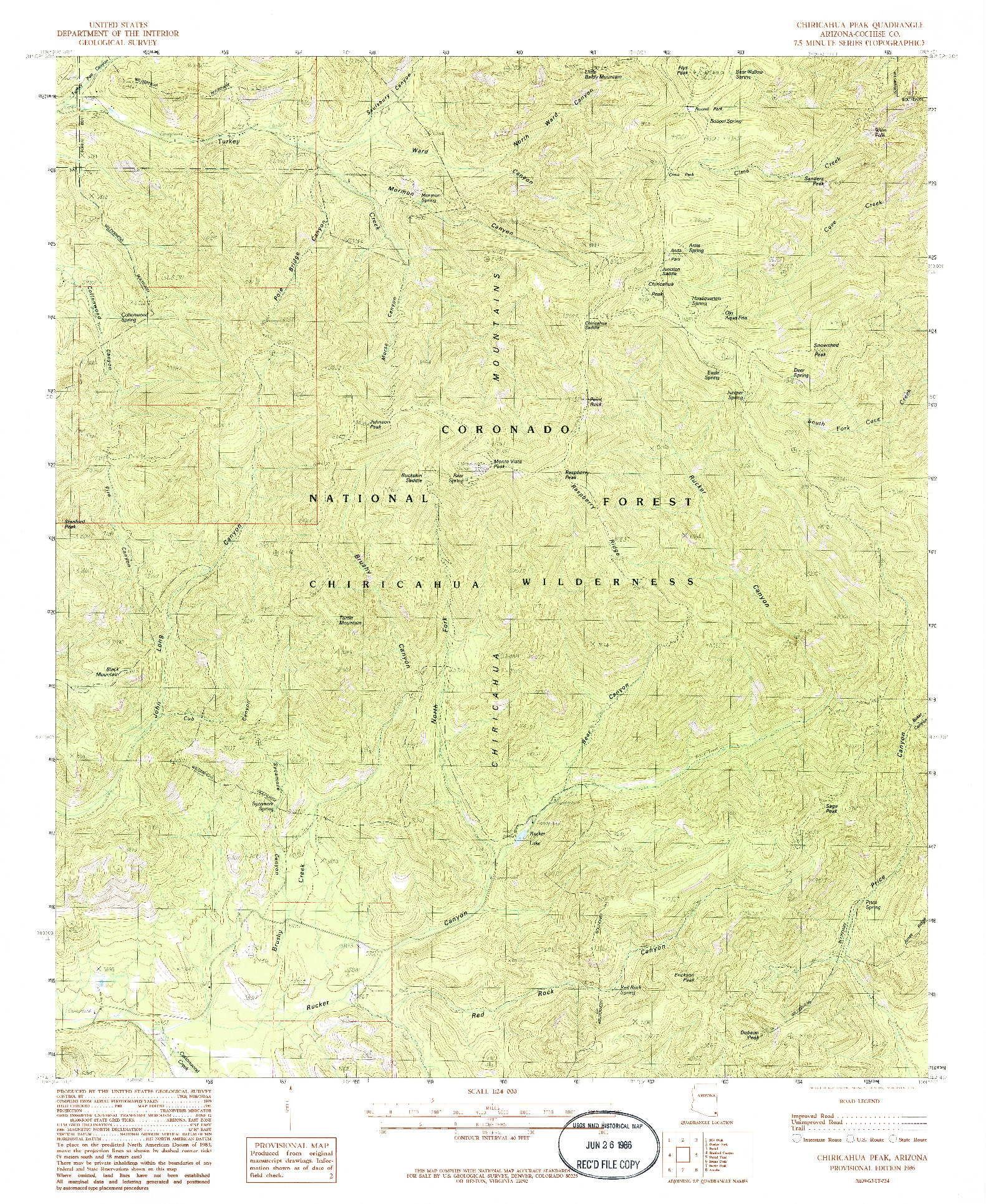 USGS 1:24000-SCALE QUADRANGLE FOR CHIRICAHUA PEAK, AZ 1986