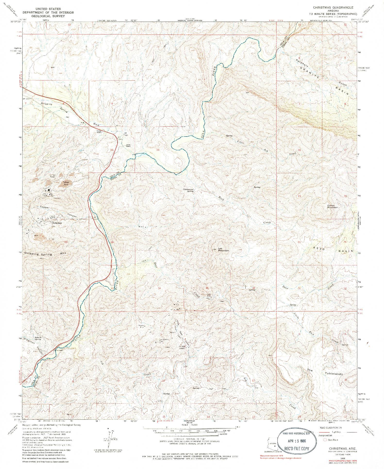 USGS 1:24000-SCALE QUADRANGLE FOR CHRISTMAS, AZ 1968