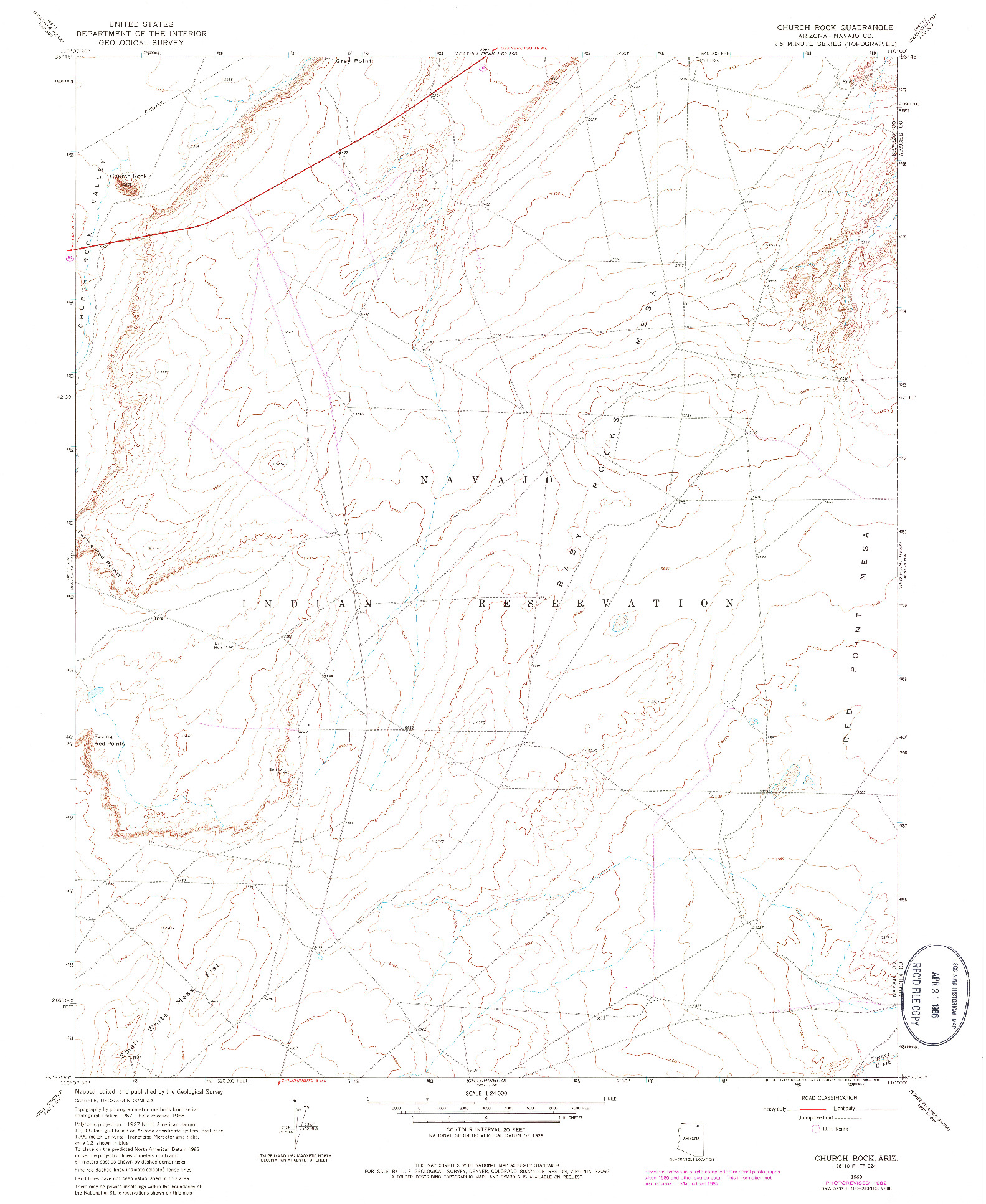 USGS 1:24000-SCALE QUADRANGLE FOR CHURCH ROCK, AZ 1968