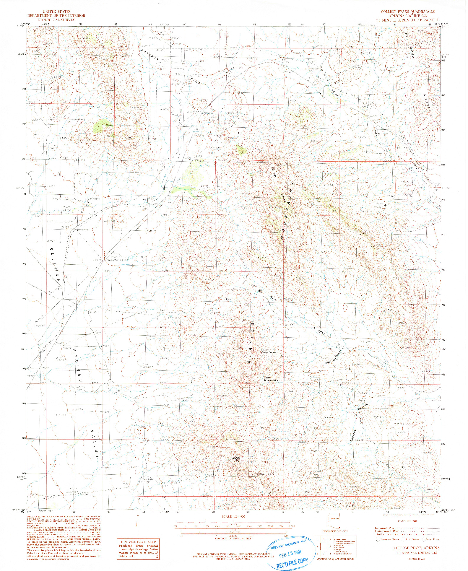 USGS 1:24000-SCALE QUADRANGLE FOR COLLEGE PEAKS, AZ 1985