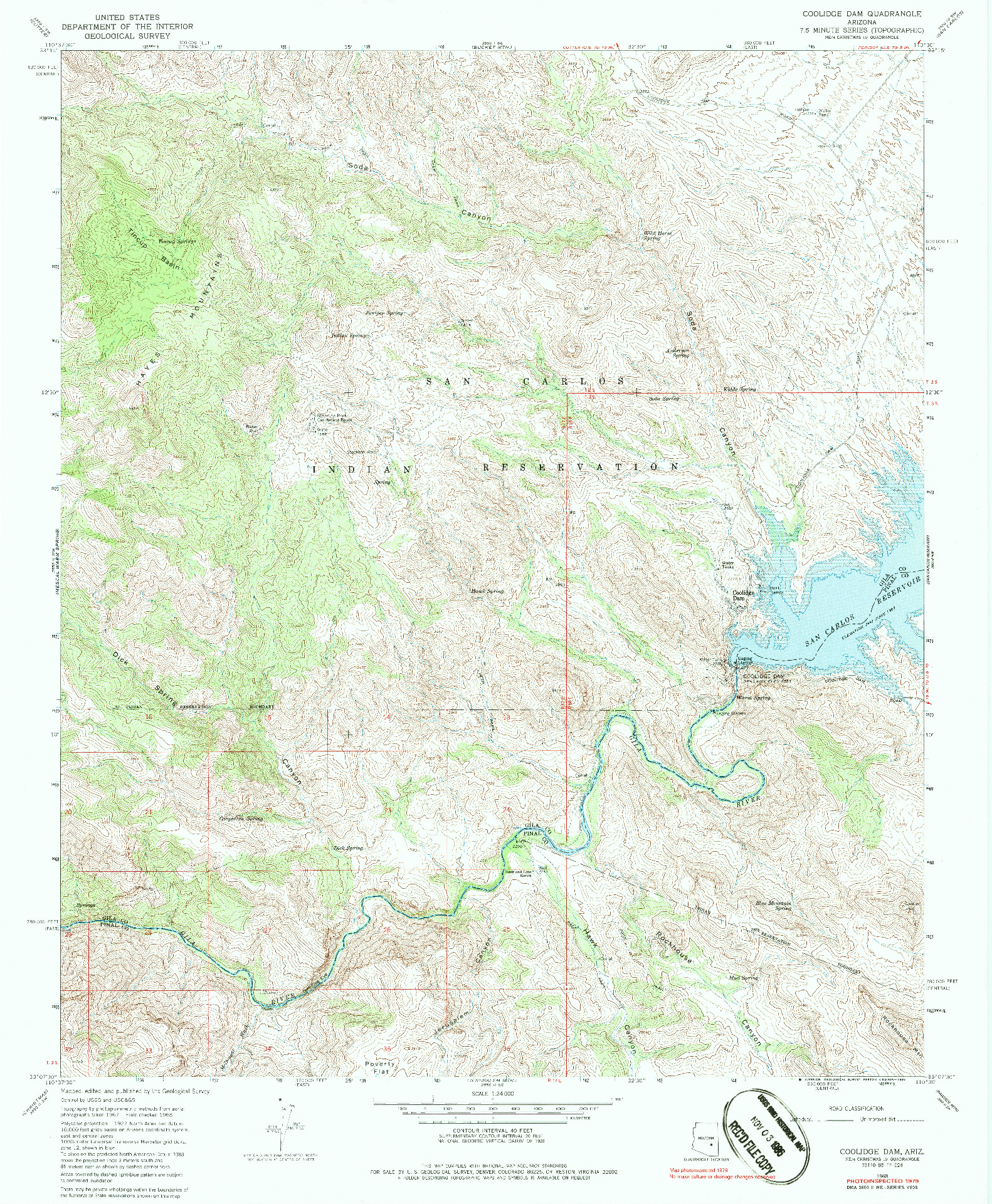 USGS 1:24000-SCALE QUADRANGLE FOR COOLIDGE DAM, AZ 1968