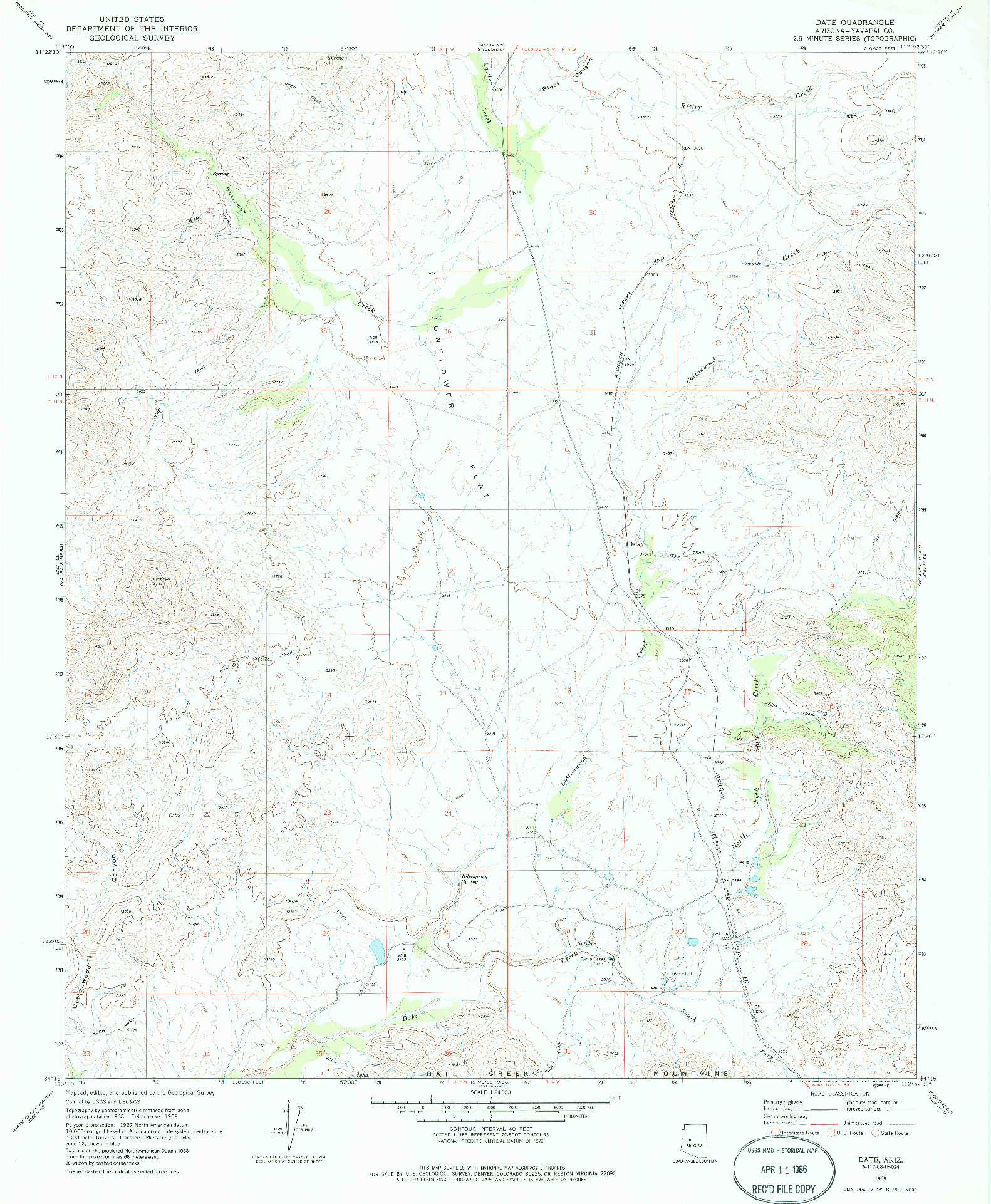 USGS 1:24000-SCALE QUADRANGLE FOR DATE, AZ 1969