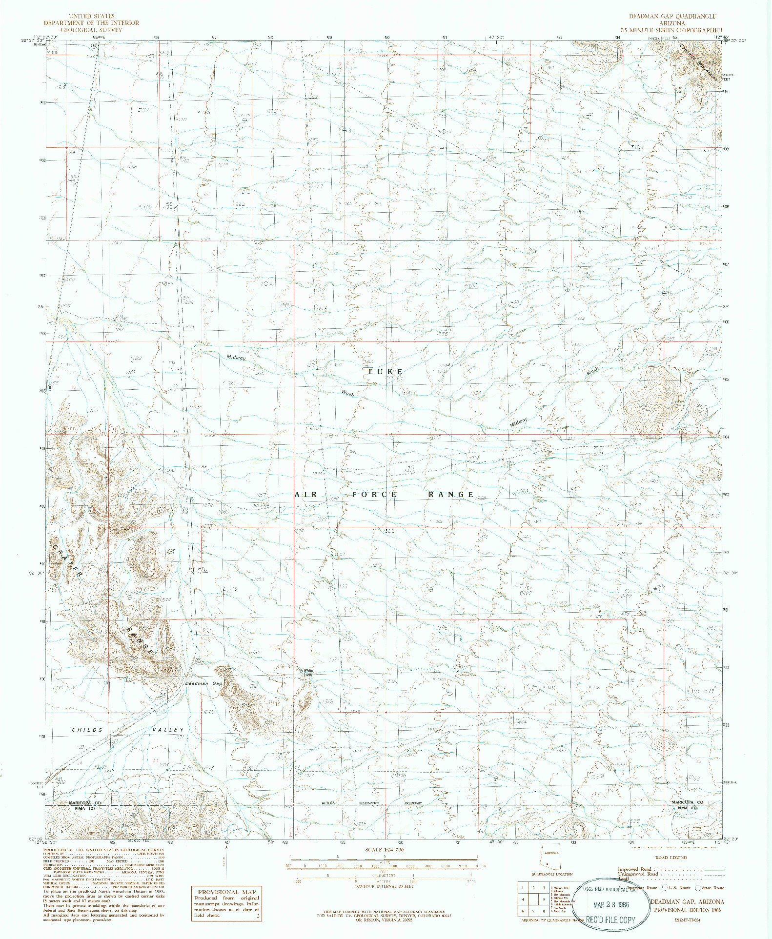 USGS 1:24000-SCALE QUADRANGLE FOR DEADMAN GAP, AZ 1986