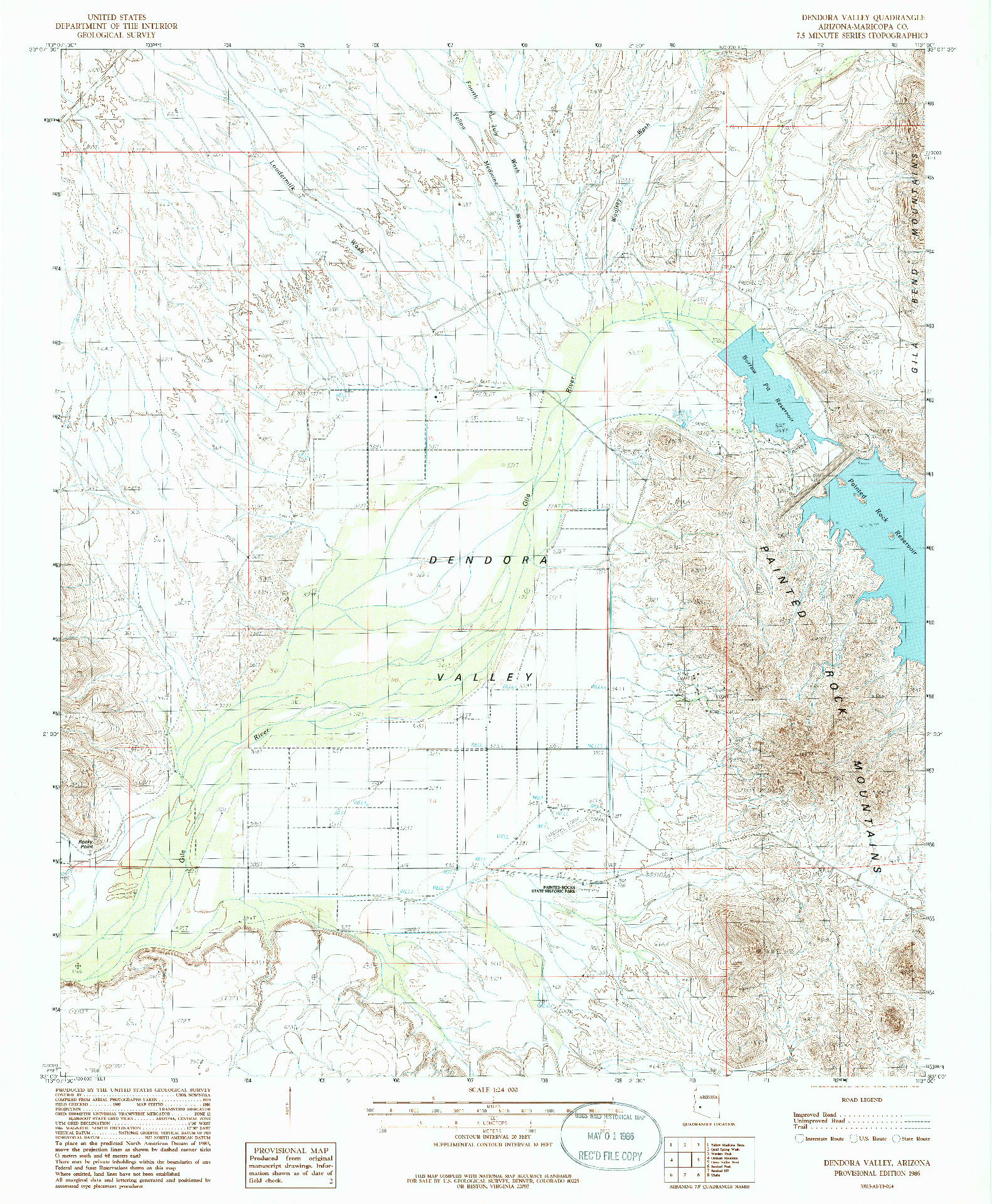 USGS 1:24000-SCALE QUADRANGLE FOR DENDORA VALLEY, AZ 1986