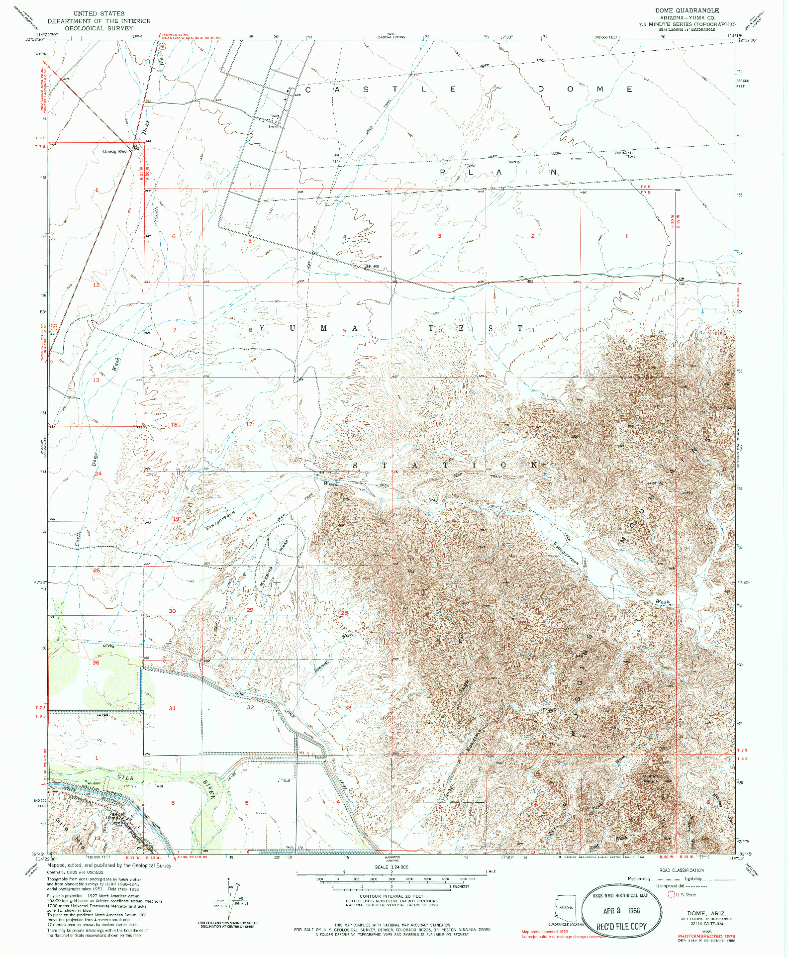 USGS 1:24000-SCALE QUADRANGLE FOR DOME, AZ 1955