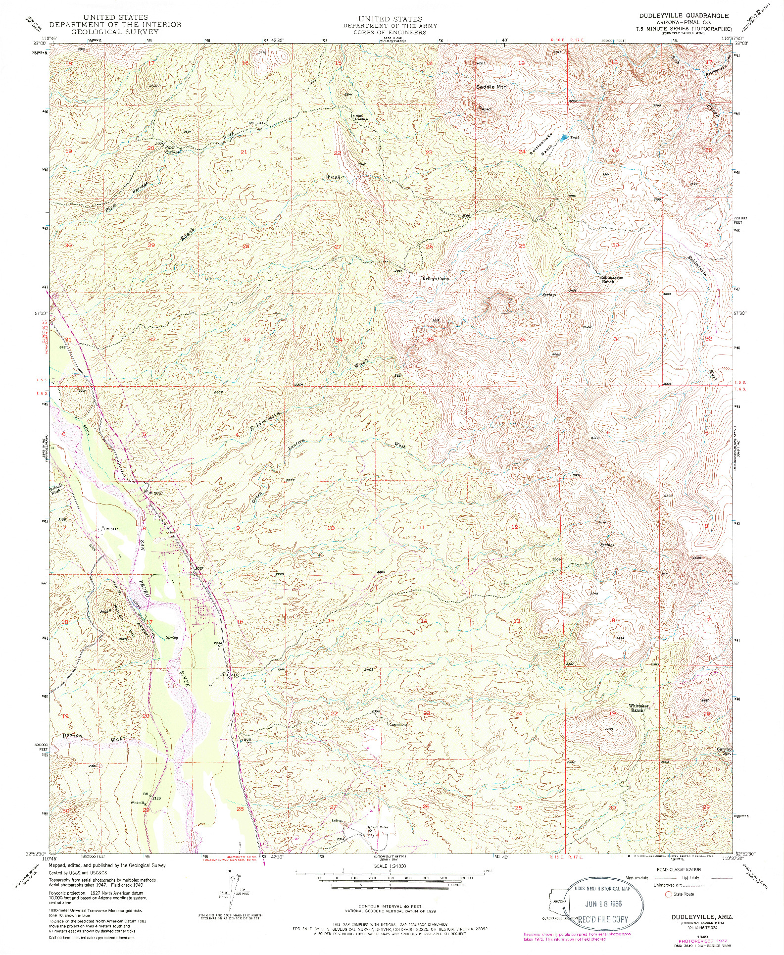 USGS 1:24000-SCALE QUADRANGLE FOR DUDLEYVILLE, AZ 1949