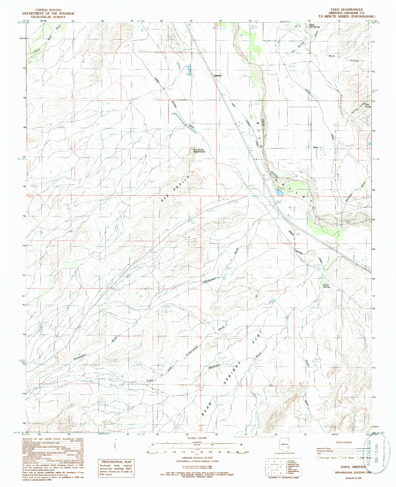 USGS 1:24000-SCALE QUADRANGLE FOR EDEN, AZ 1985