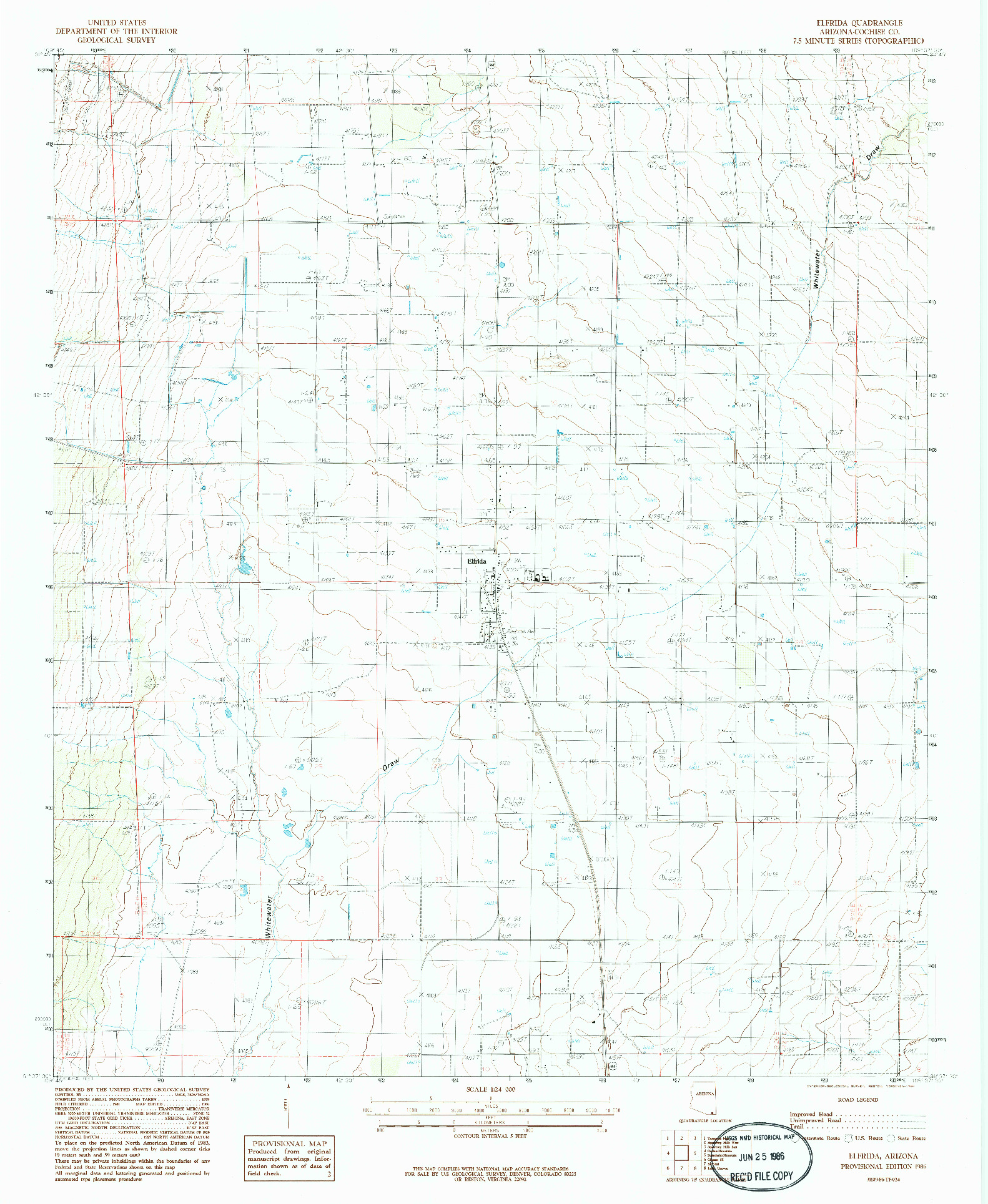 USGS 1:24000-SCALE QUADRANGLE FOR ELFRIDA, AZ 1986