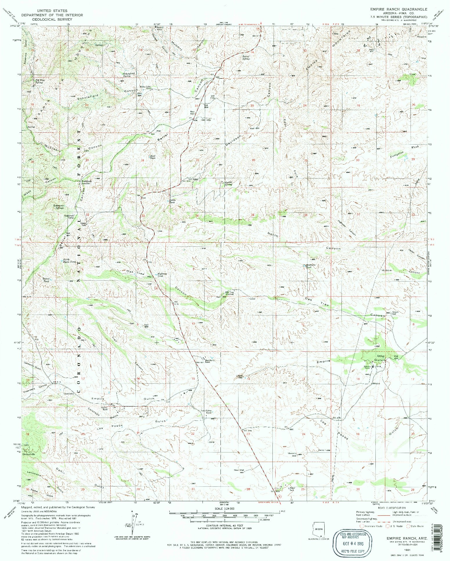 USGS 1:24000-SCALE QUADRANGLE FOR EMPIRE RANCH, AZ 1981